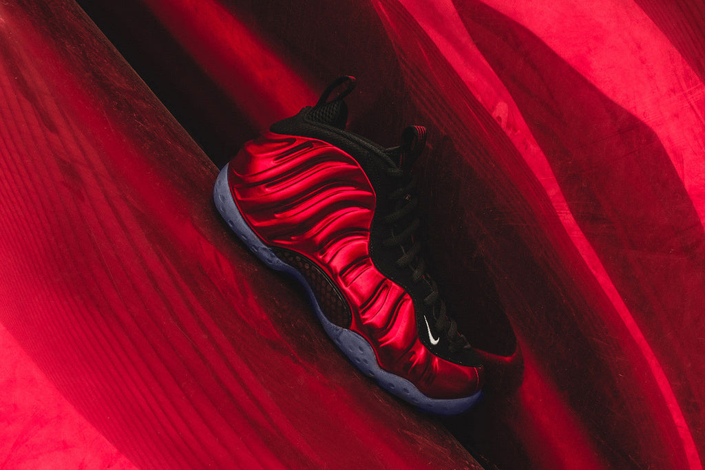 foamposite red white and black