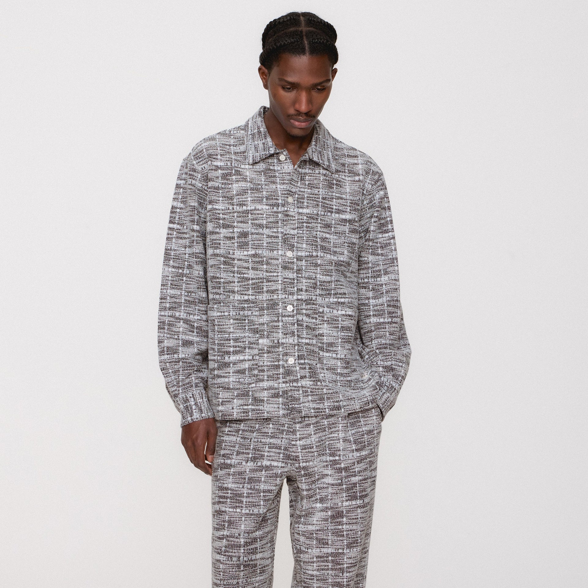 Kith Tweed Long Sleeve Boxy Collared Overshirt - Nocturnal