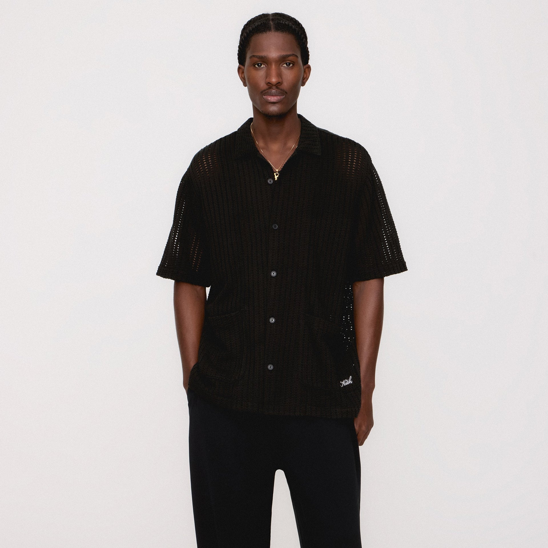 Kith Cotton Mesh Thompson Camp Collar Shirt - Black