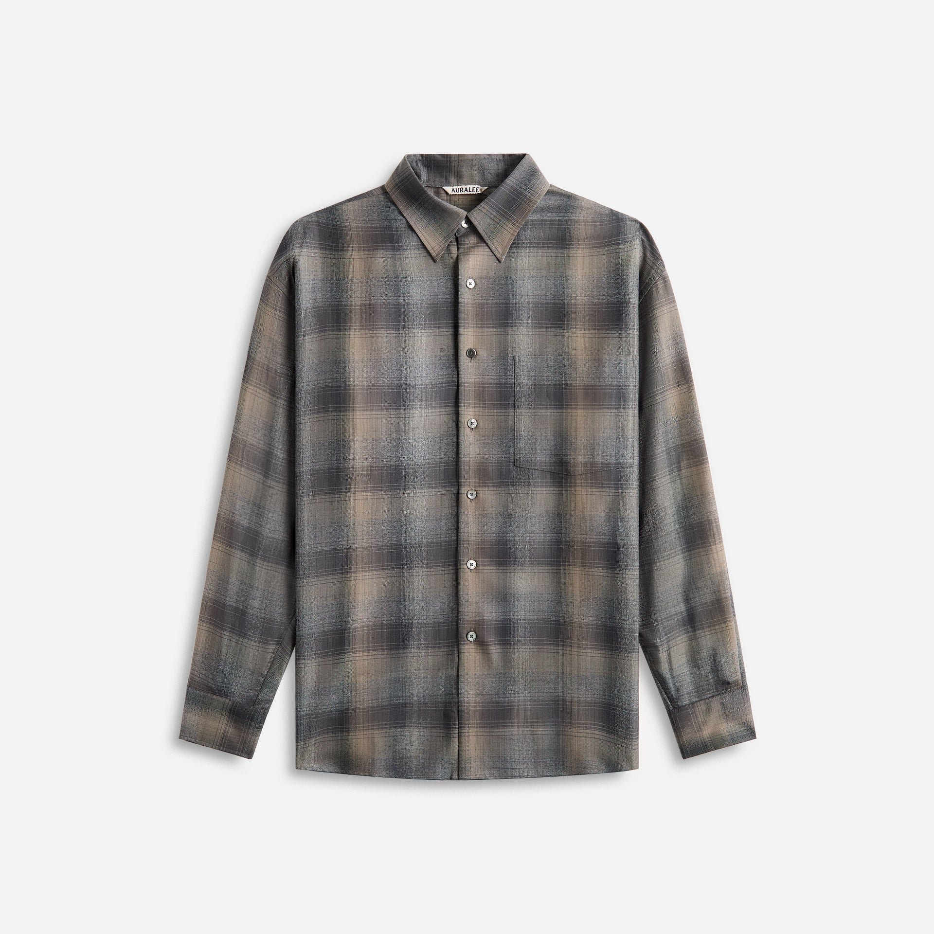 Auralee Super Light Wool Check Shirt Charcoal - Gray Check