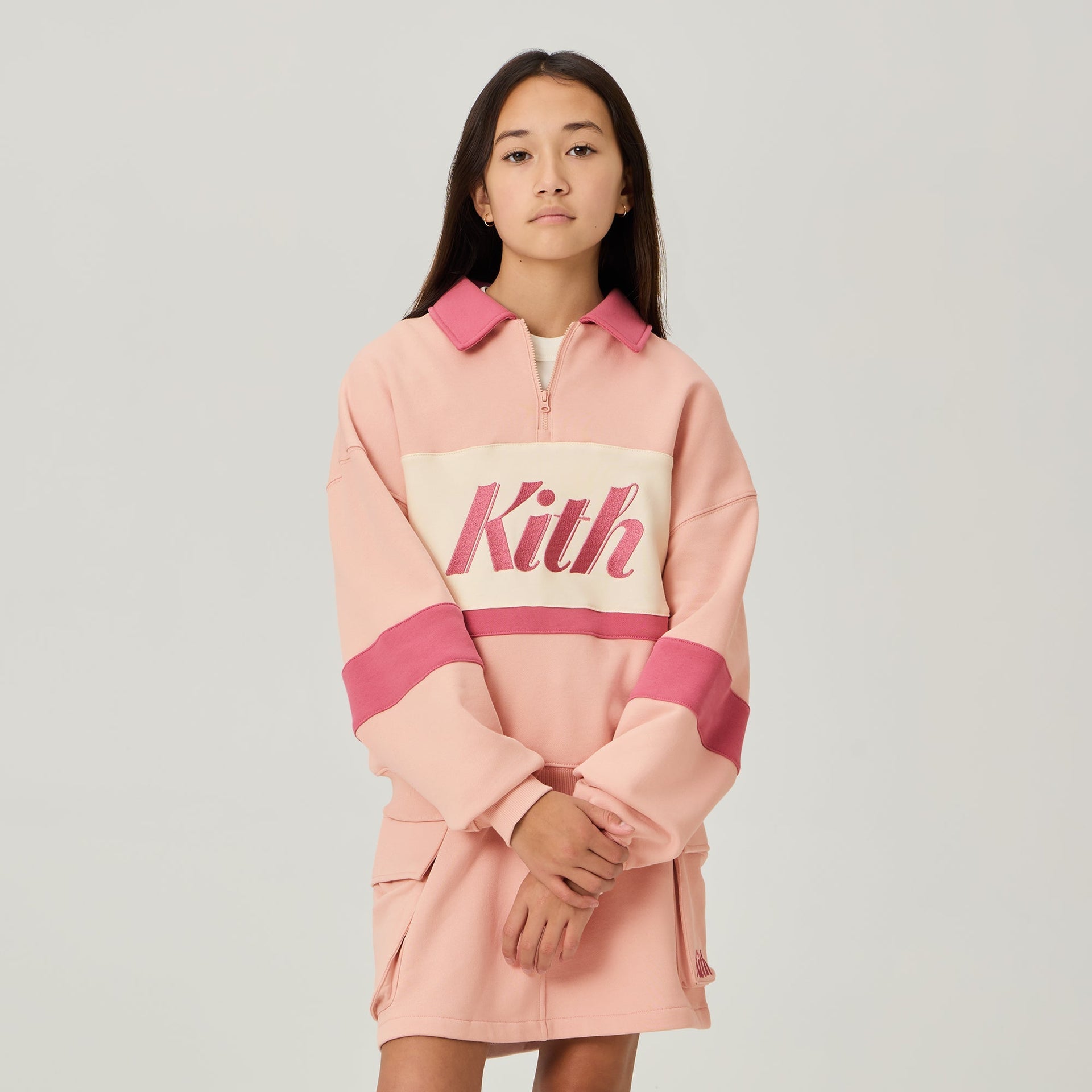 Kith Kids Nelson Quarter Zip Rugby - Peach Powder