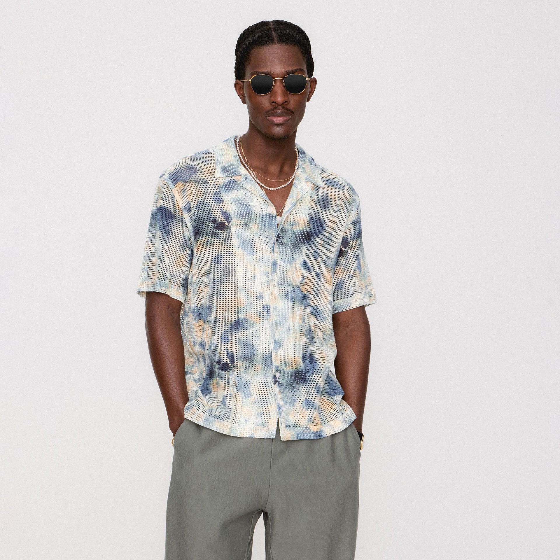 Kith Cotton Mesh Thompson Camp Collar Shirt - Cyanotype