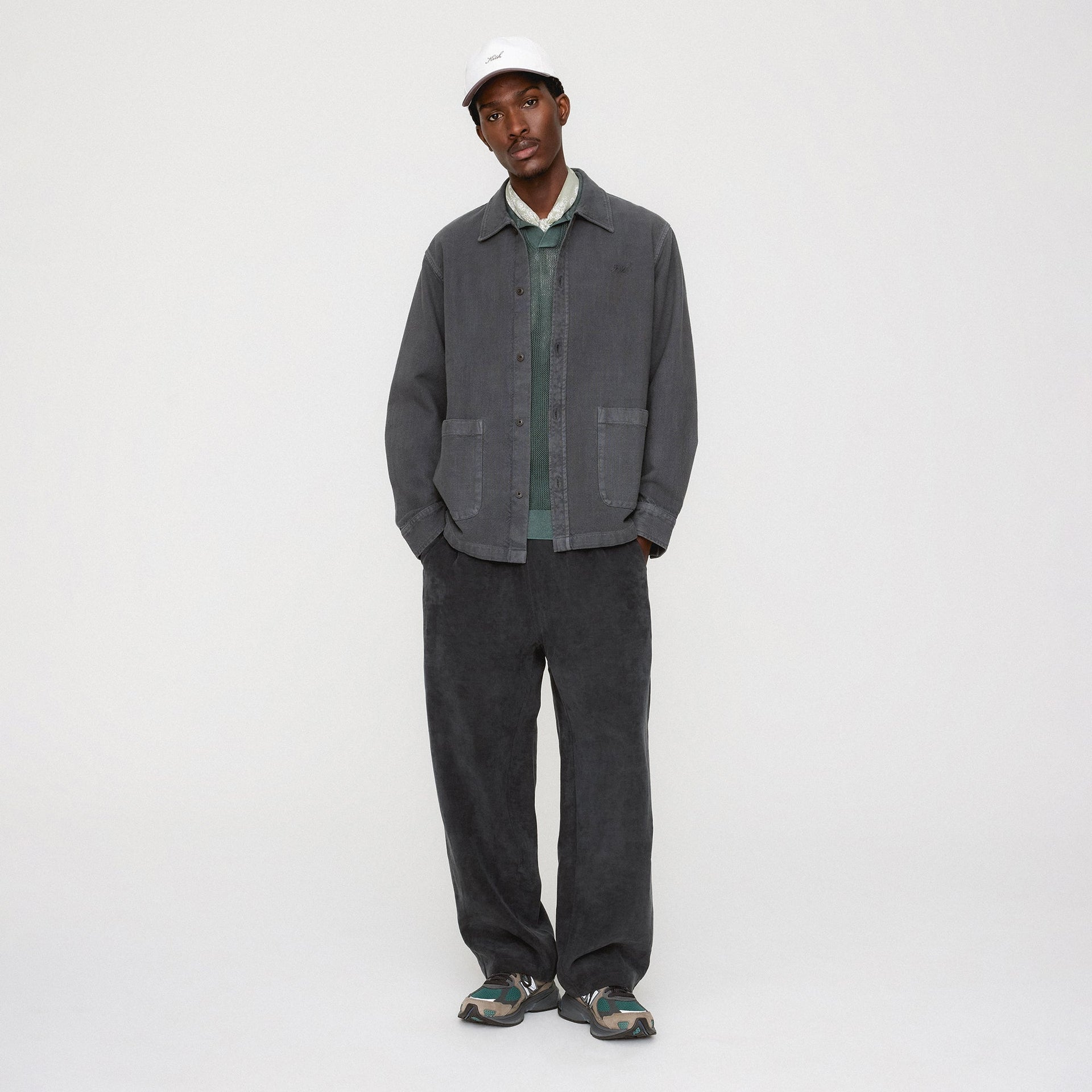 Kith Soft Woven Long Sleeve Boxy Collared Overshirt - Carbon