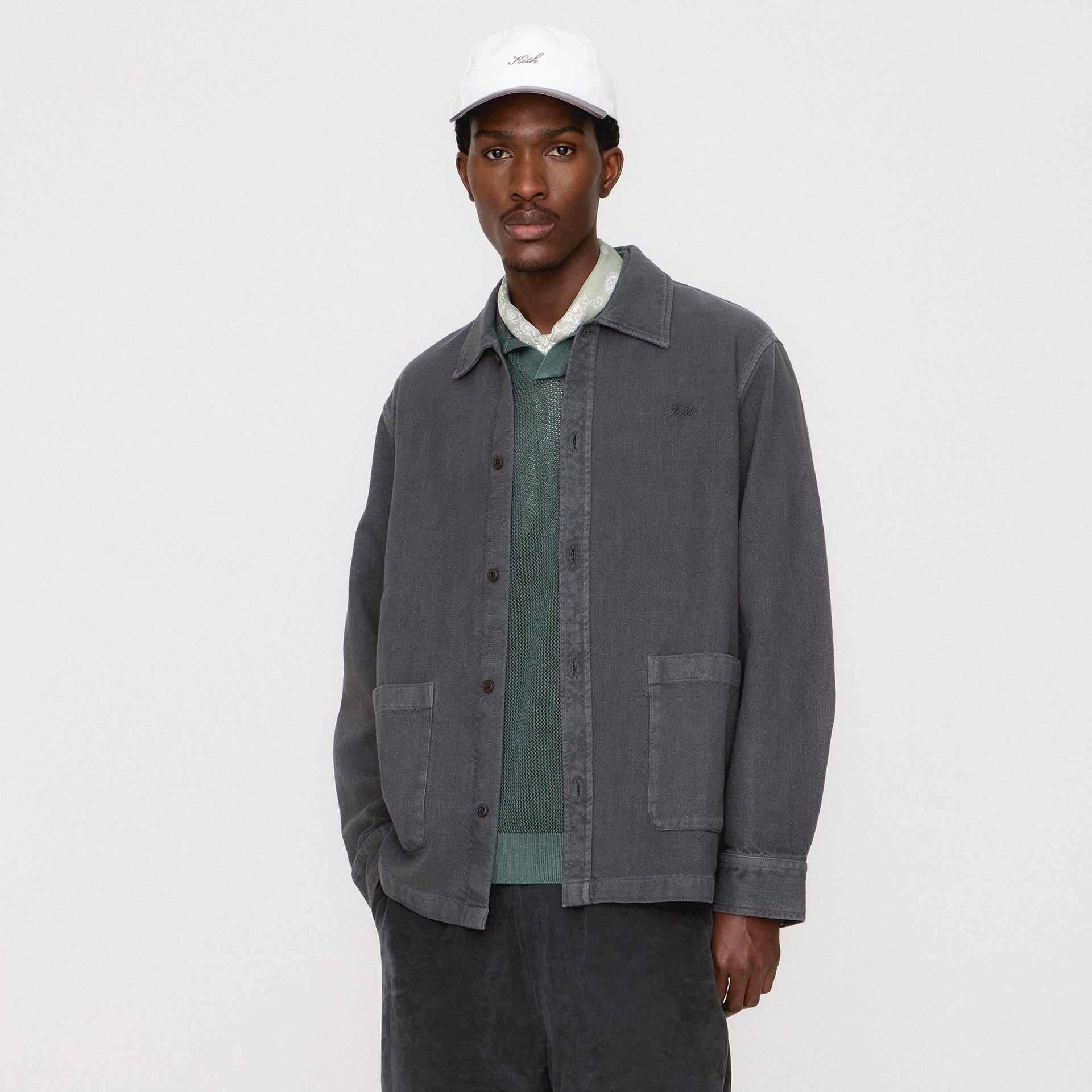 Kith Soft Woven Long Sleeve Boxy Collared Overshirt - Carbon