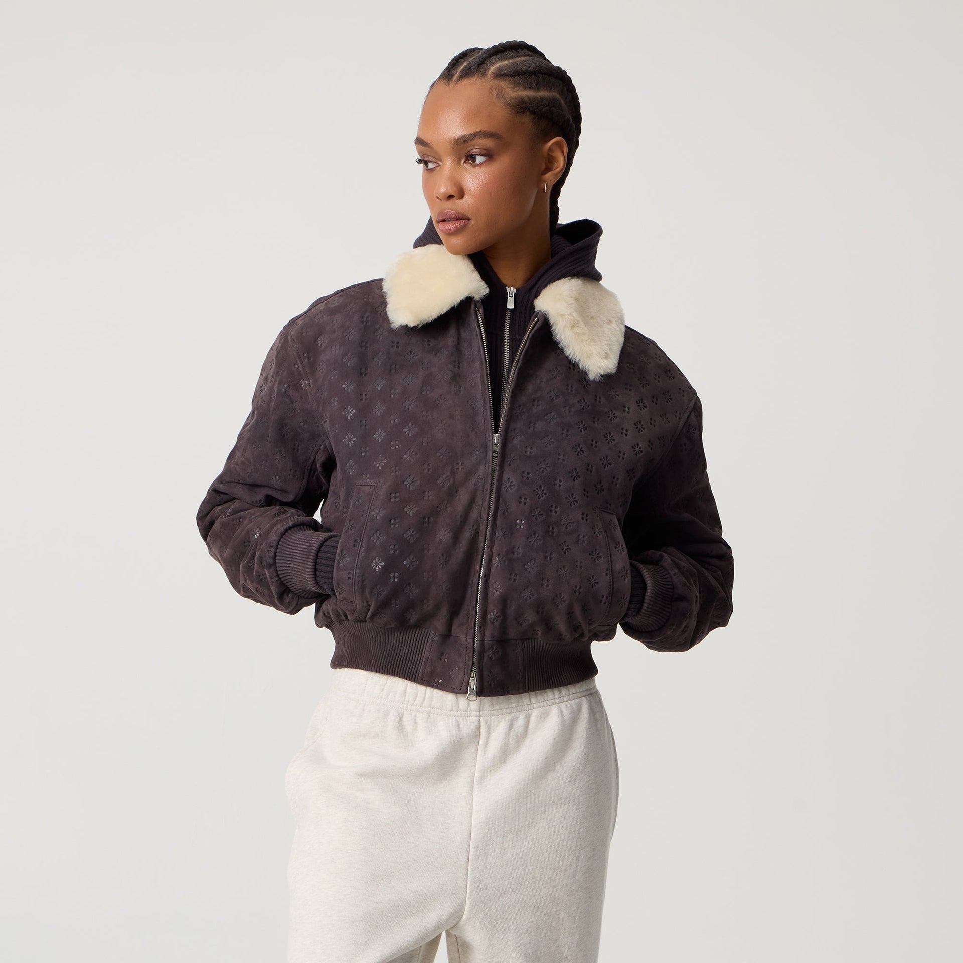 Kith Women Dalton Debossed Suede Bomber - Hematite - PH