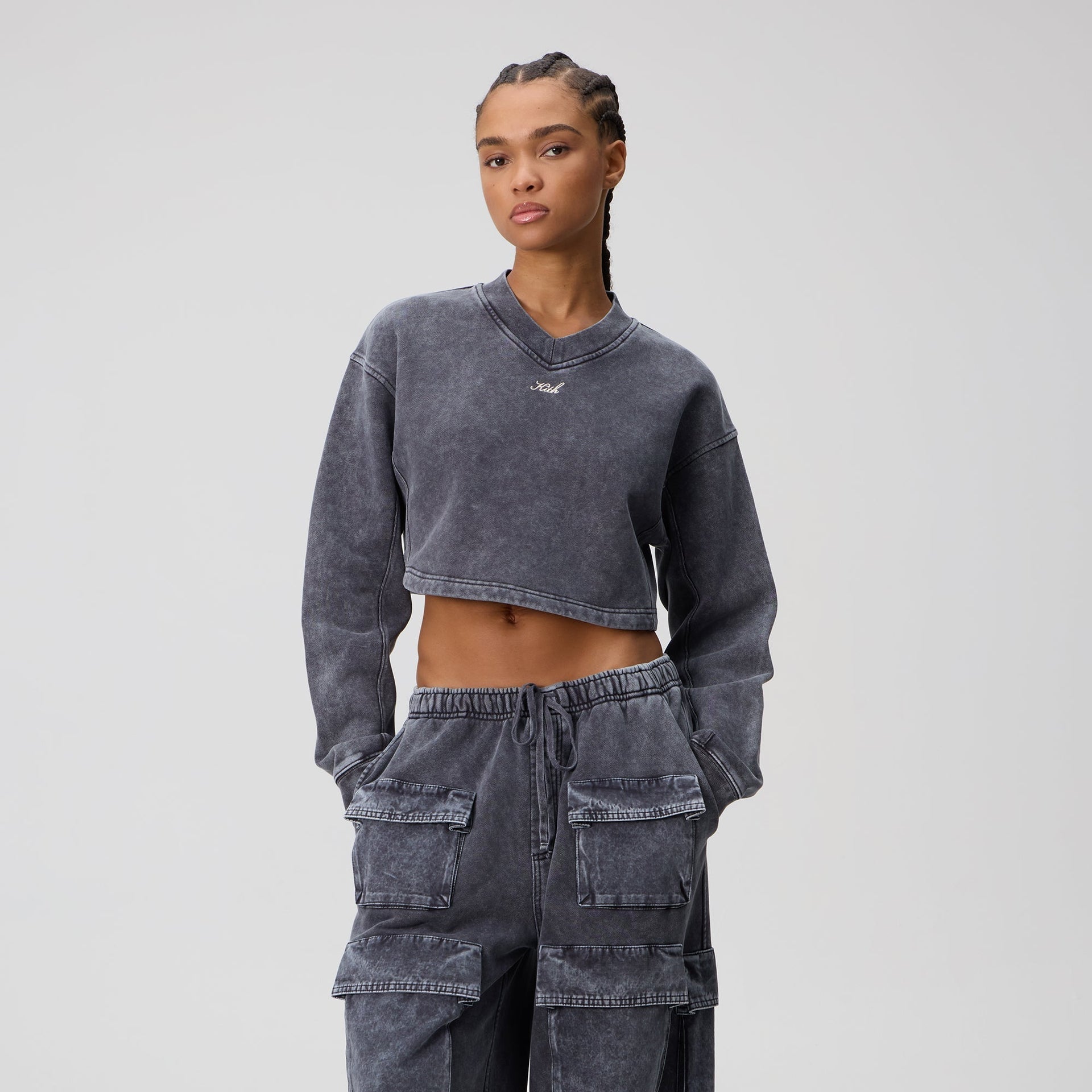 Kith Women Verity Cropped V-Neck Long Sleeve - Overcast - PH