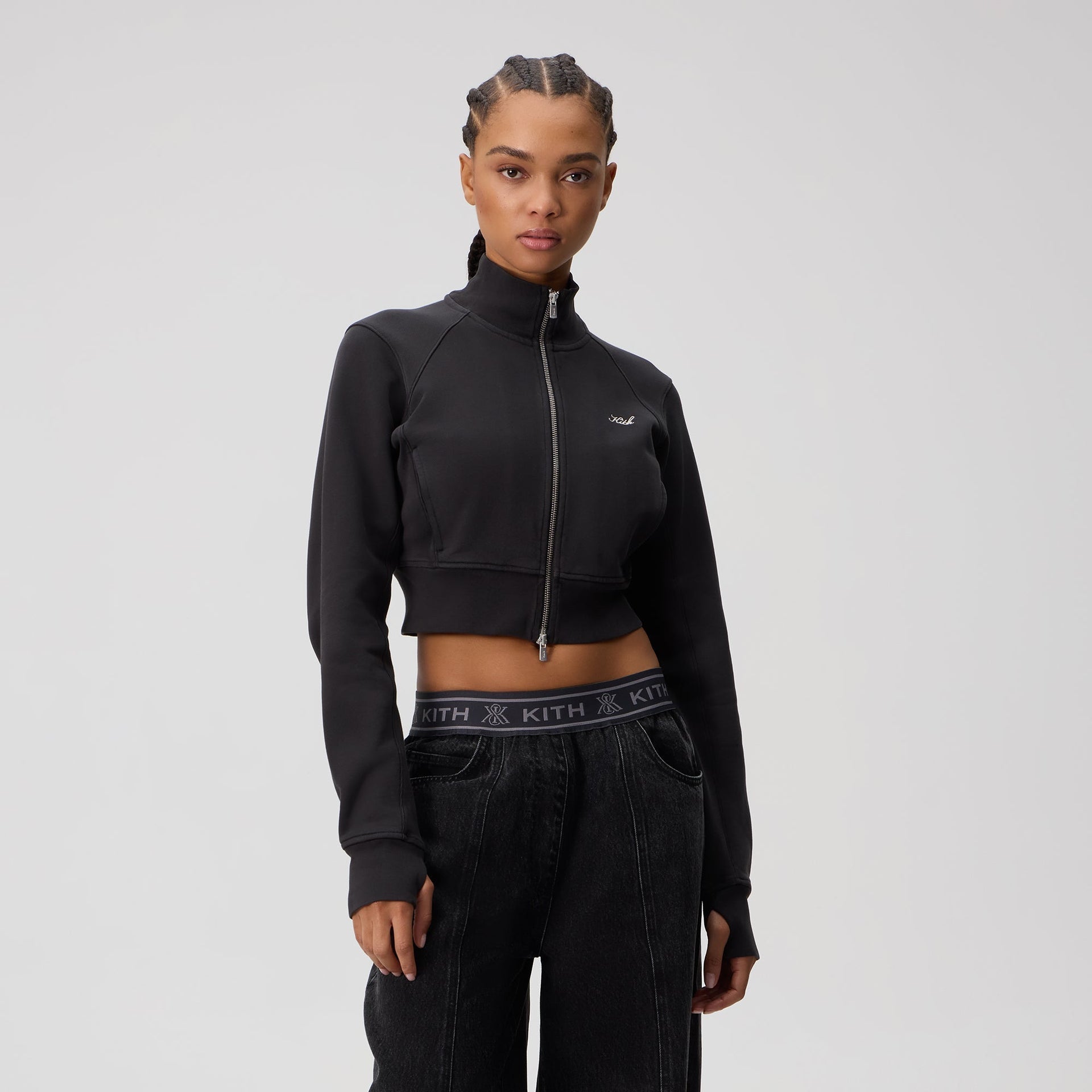 Kith Women Davin Cropped Fleece Track Zip - Black - PH
