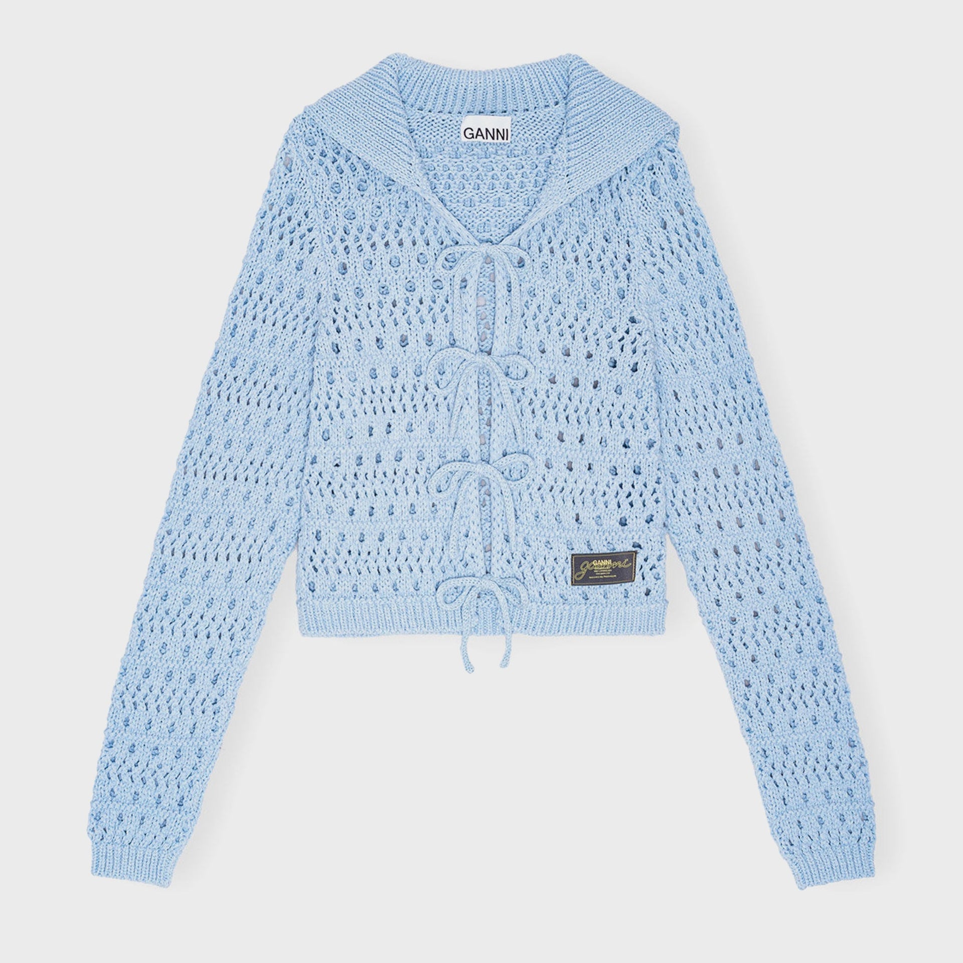 Ganni Cotton Mix Tie String Cardigan - Soft Chambray