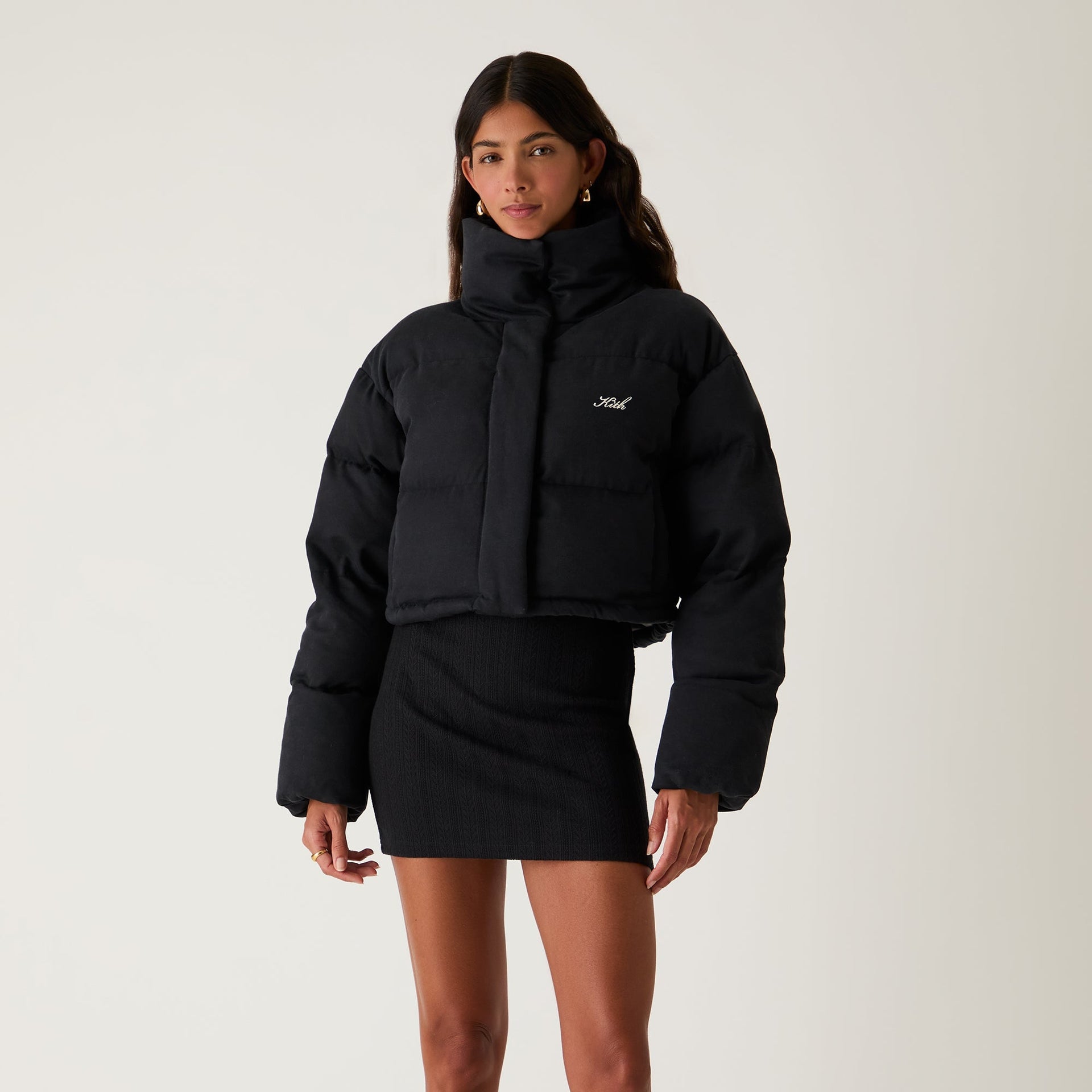 Kith Women Shae Cropped Denim Puffer - Washed Black PH