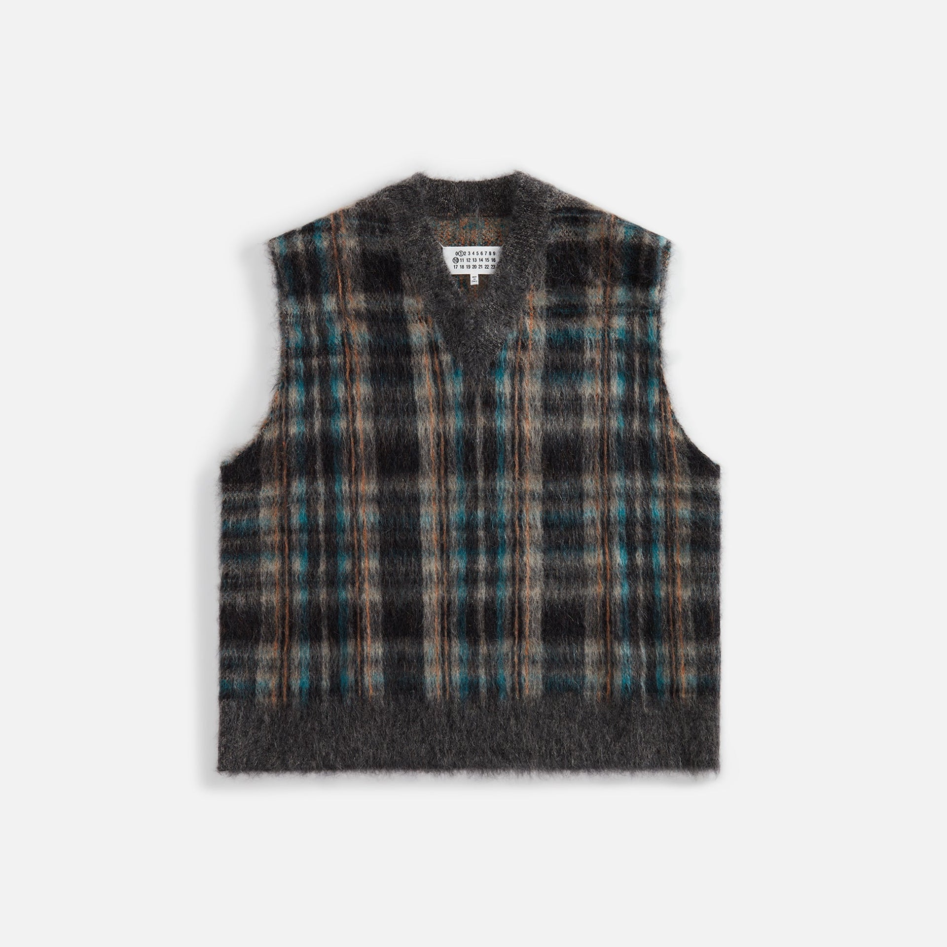 Margiela Gilet Gauge 7 Brushed Check Vest - Walnut Orange / Petrol Black