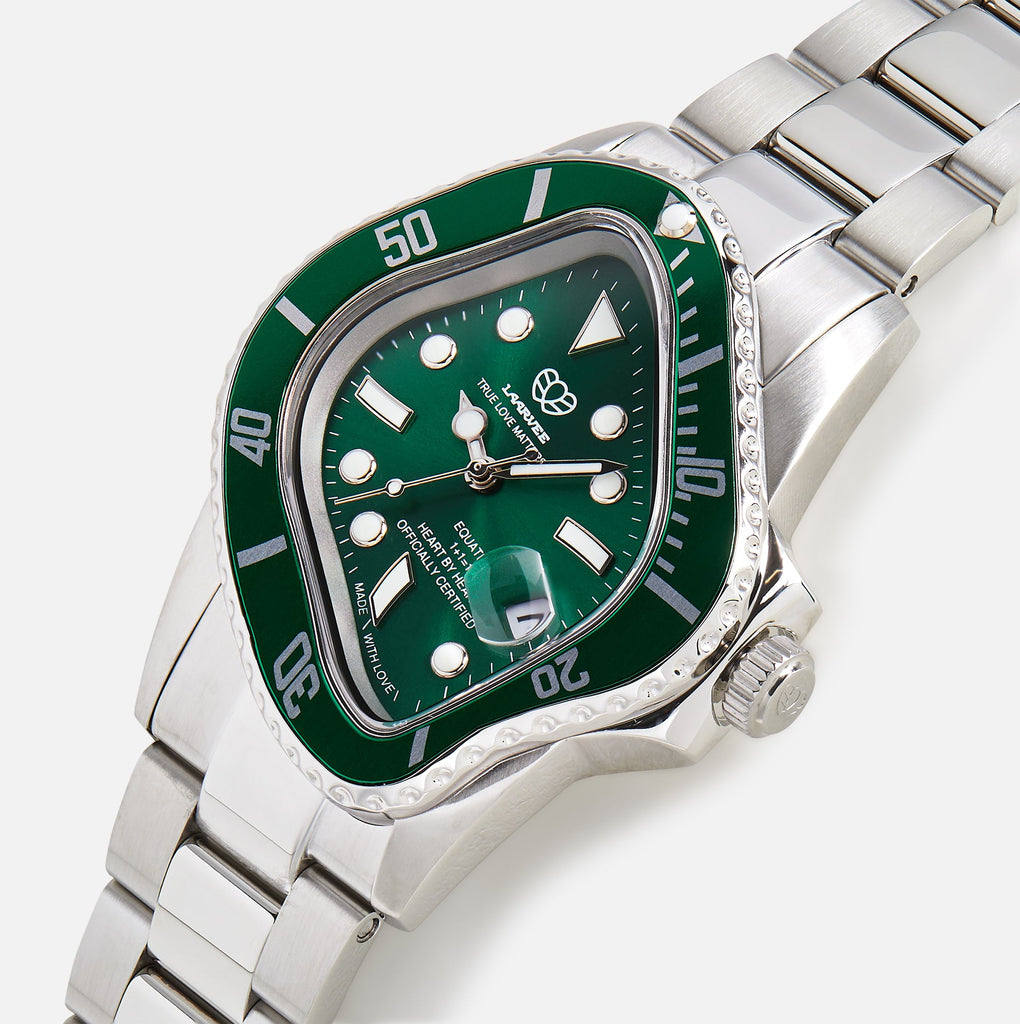 LAARVEE Silver Precision Steel - Green Bezel / Green Dial