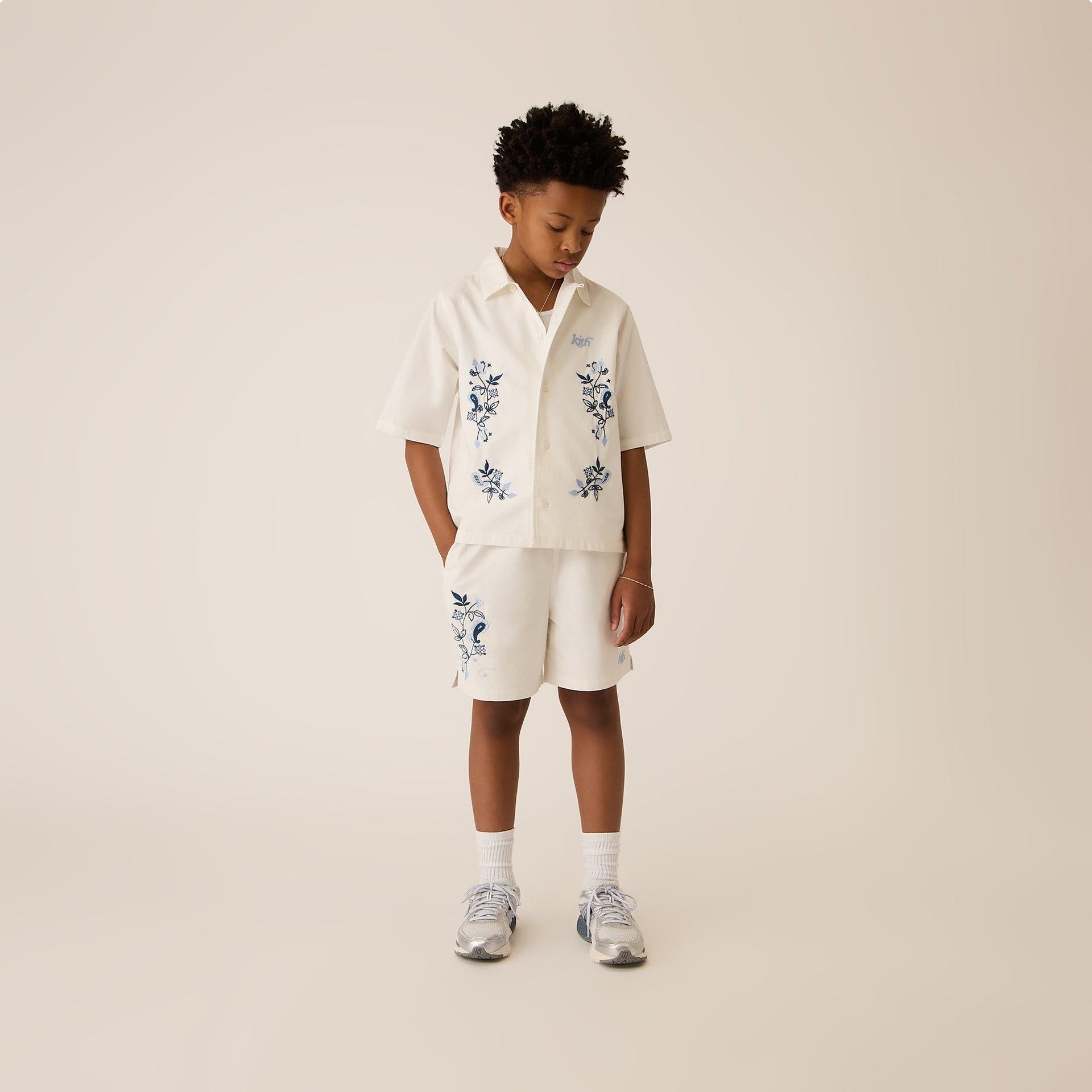 Kith Kids Novelty Embroidered Thompson Camp Short - White