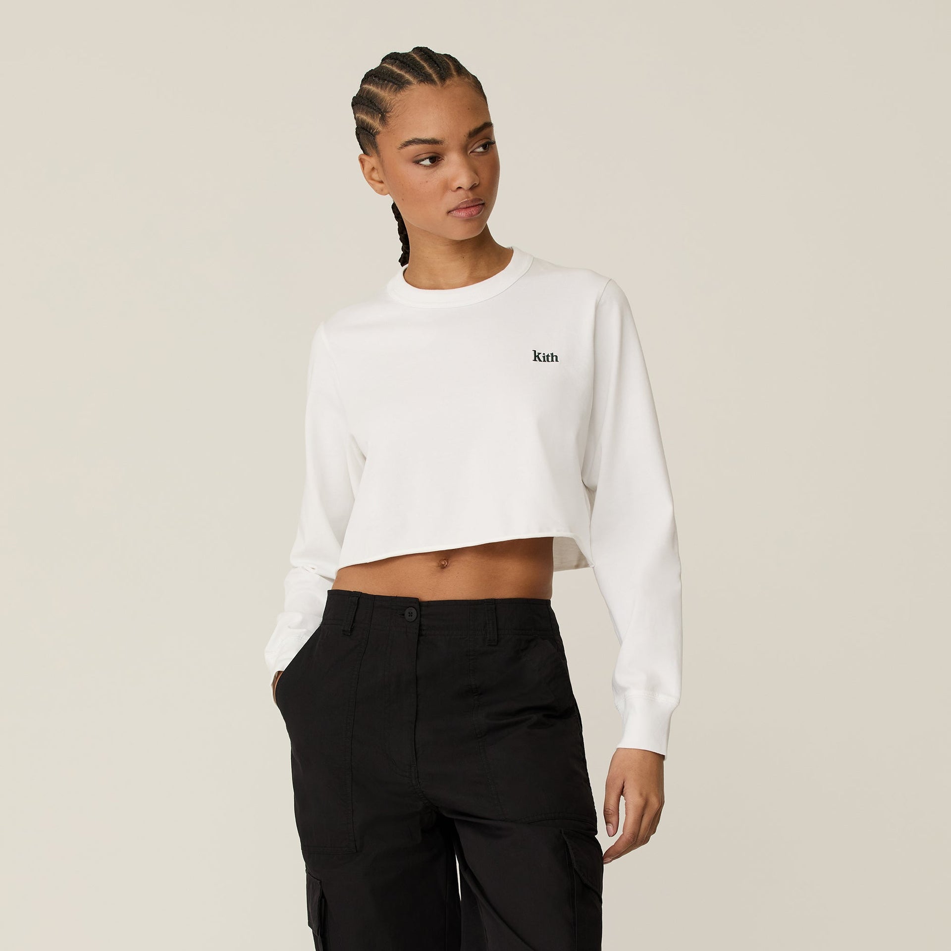 Kith Women Lucy II Cropped Long Sleeve Tee - White