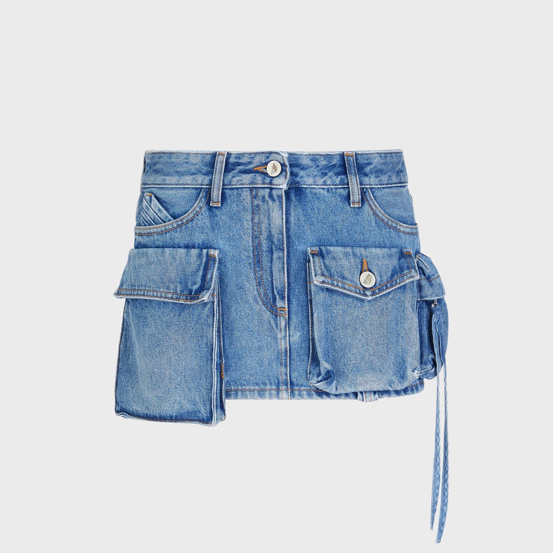 The Attico Fay Mini Skirt in Sky Blue Denim Wash