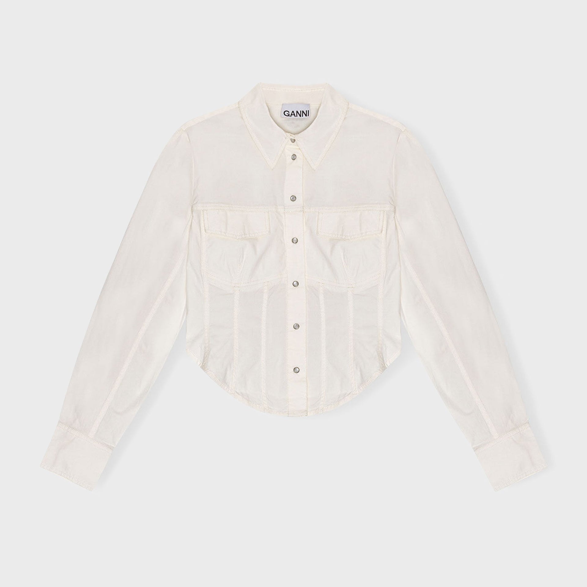 Ganni Washed Stretch Cotton Corset Blouse - Egret