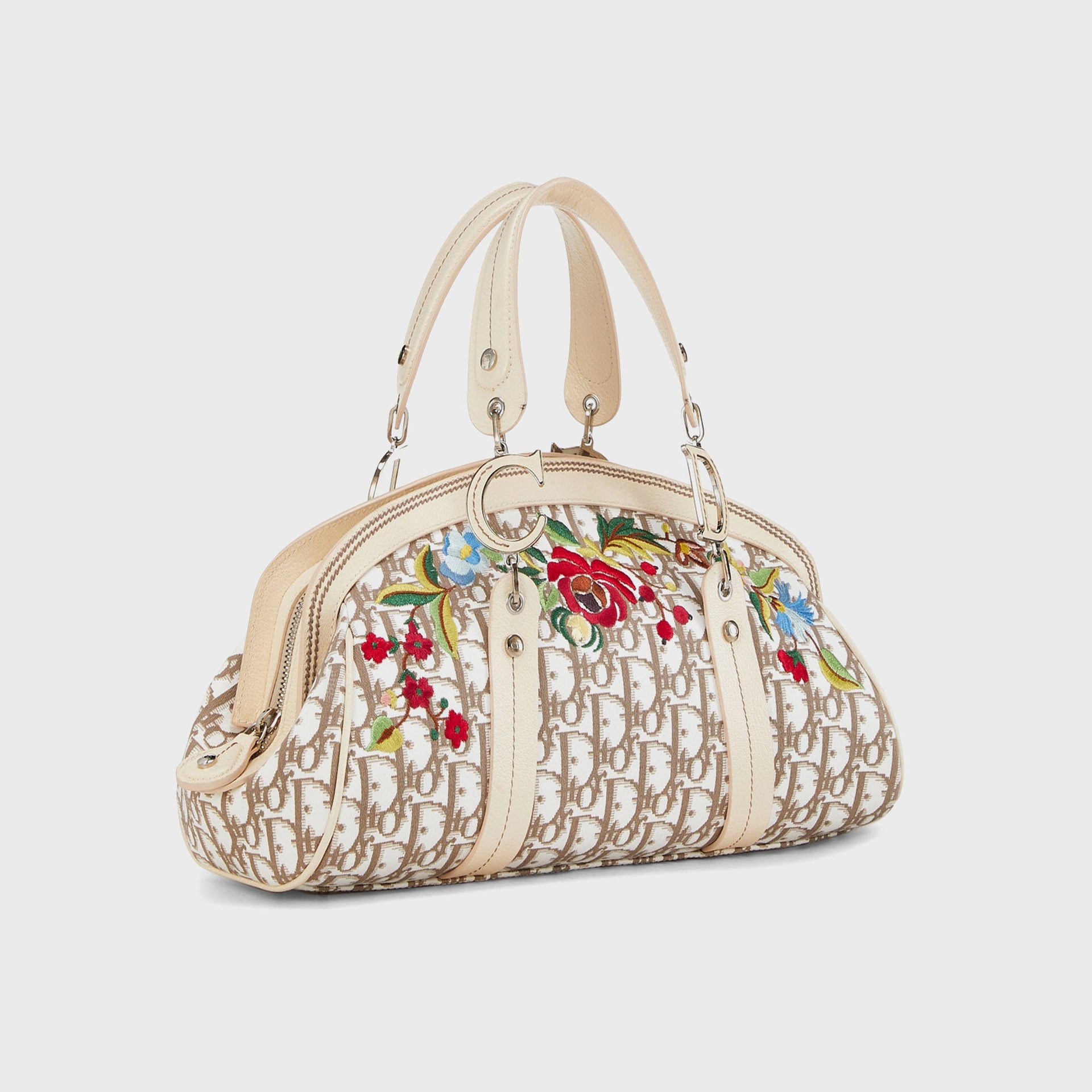 WGACA Christian Dior Embroidered Frame Satchel HB - Beige