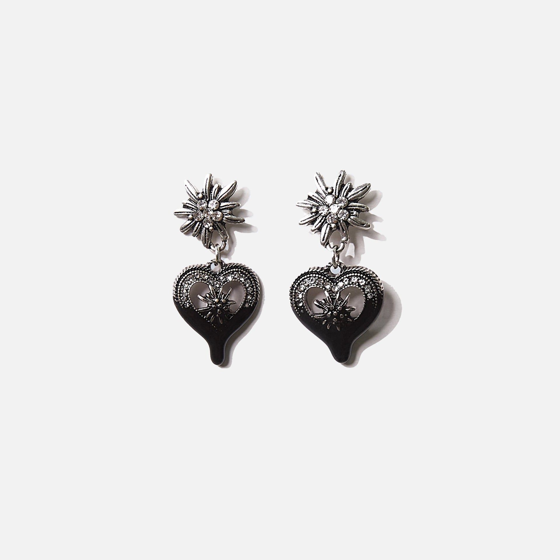 Boucles d'oreilles Ottolinger en forme de cœur avec fleurs trempées - Noires
