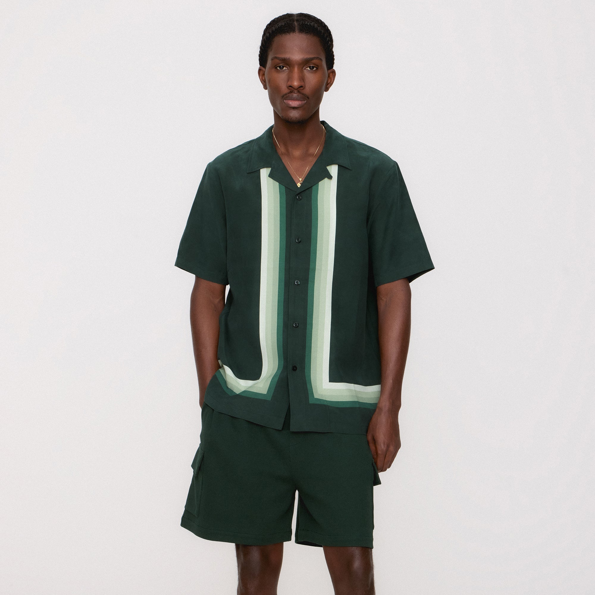 Kith Border Stripe Thompson Camp Collar Shirt - Stadium – Kith Canada