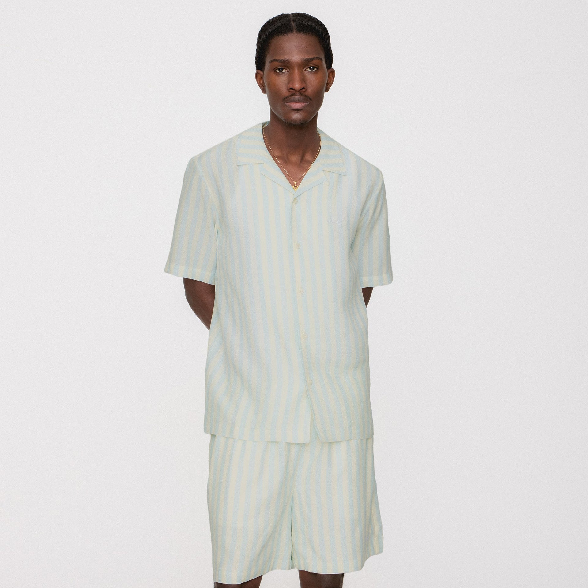 Kith Striped Thompson Camp Collar Shirt - Light Indigo