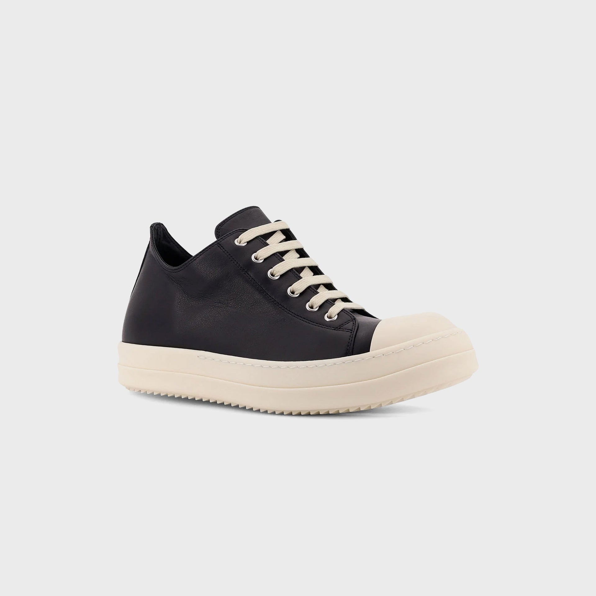 Rick Owens Scarpe In Pelle Low Sneaks - Black / Milk / Milk