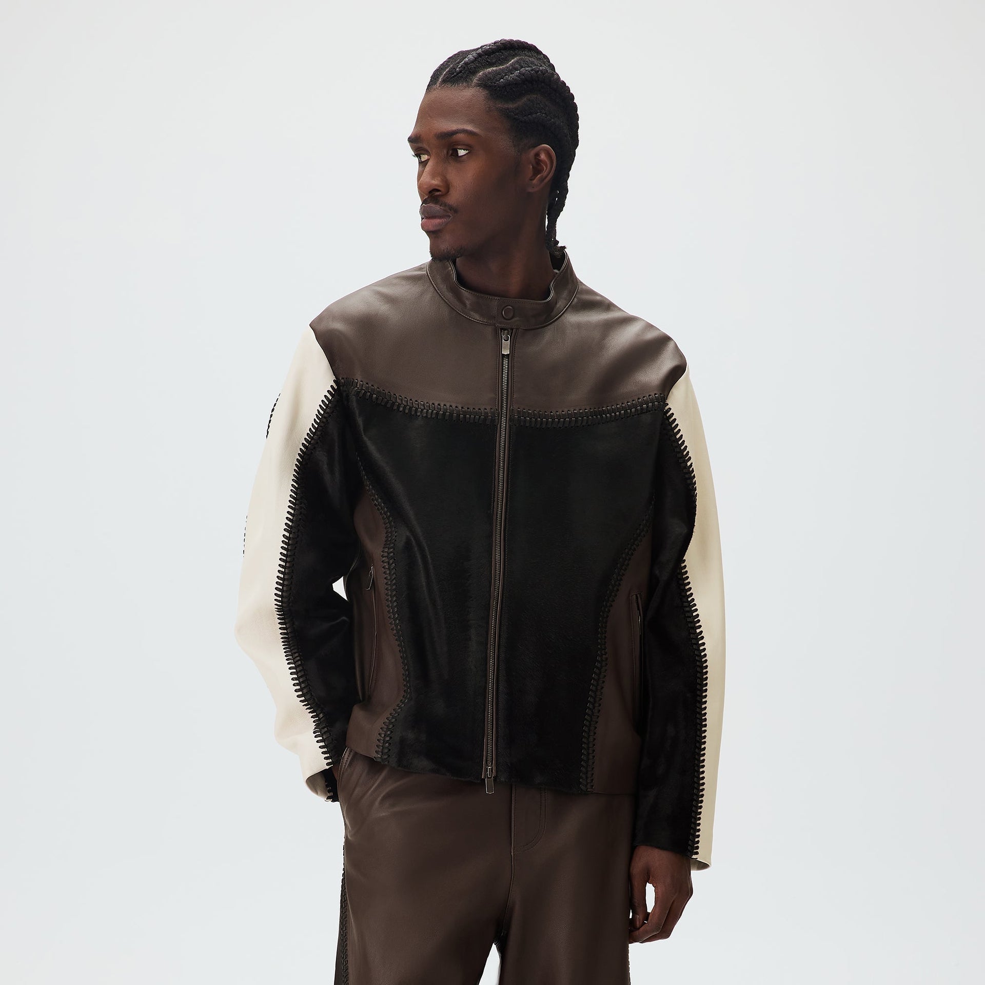 &Kin Combo Leather Avari Moto Jacket - Hickory