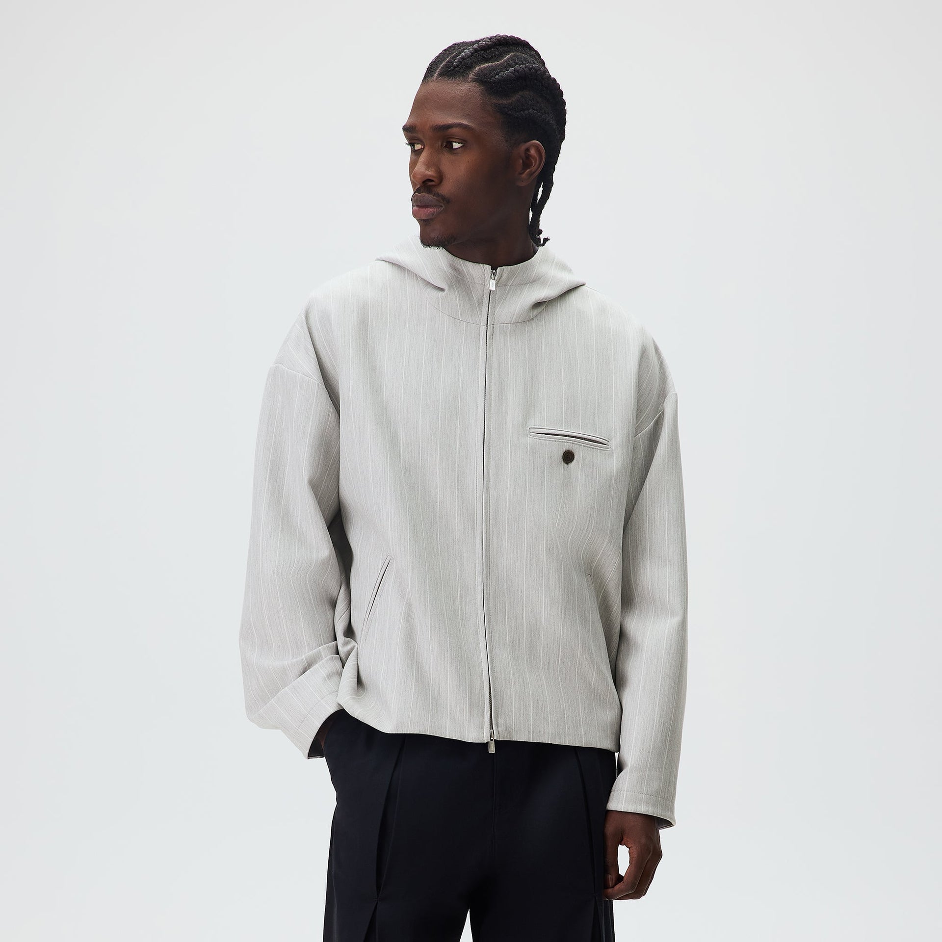 Kith Pinstripe Matteo Zip Up Hoodie - Light Heather Grey