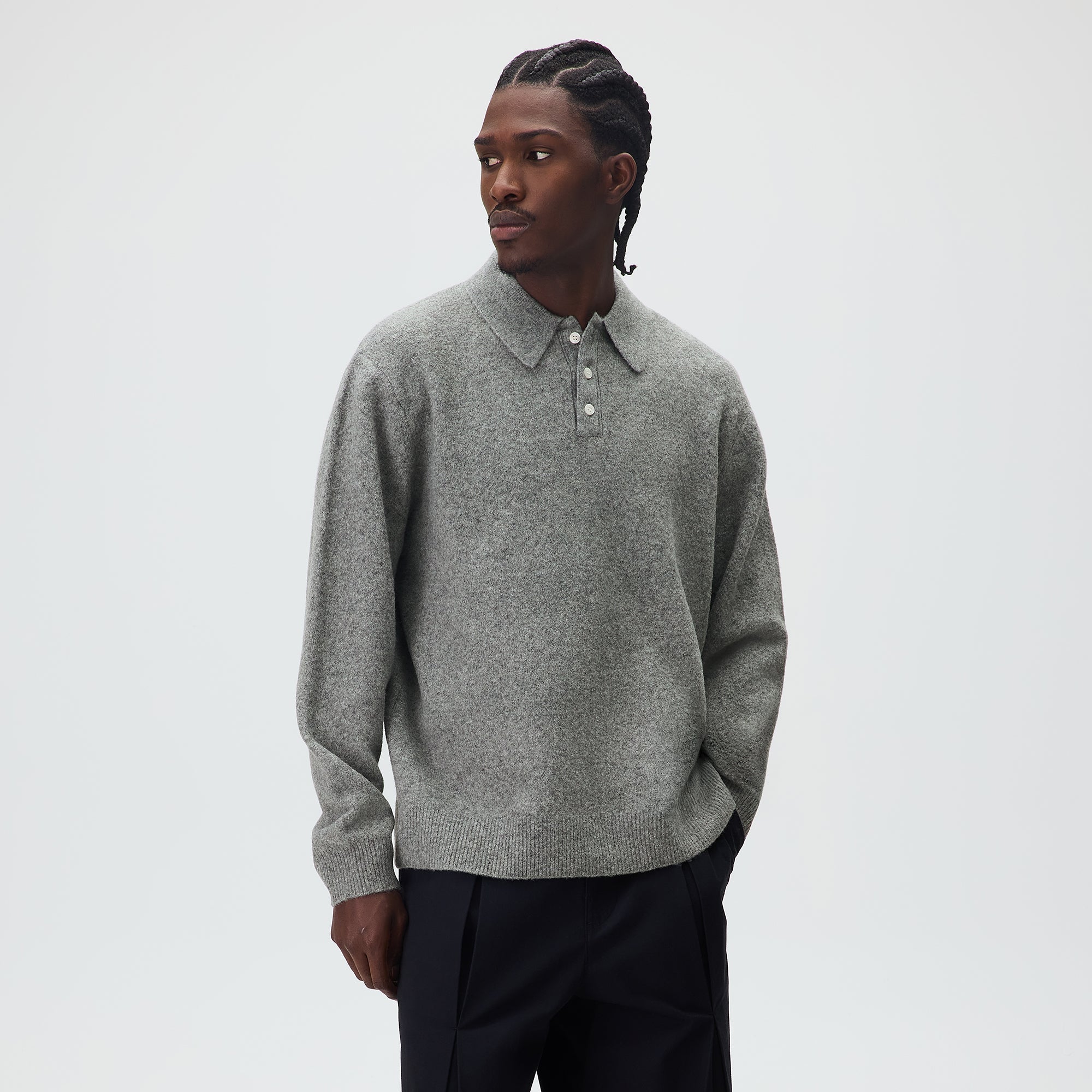 Kith Marled Harmon Rugby Pullover - Mid Heather Grey – Kith Canada