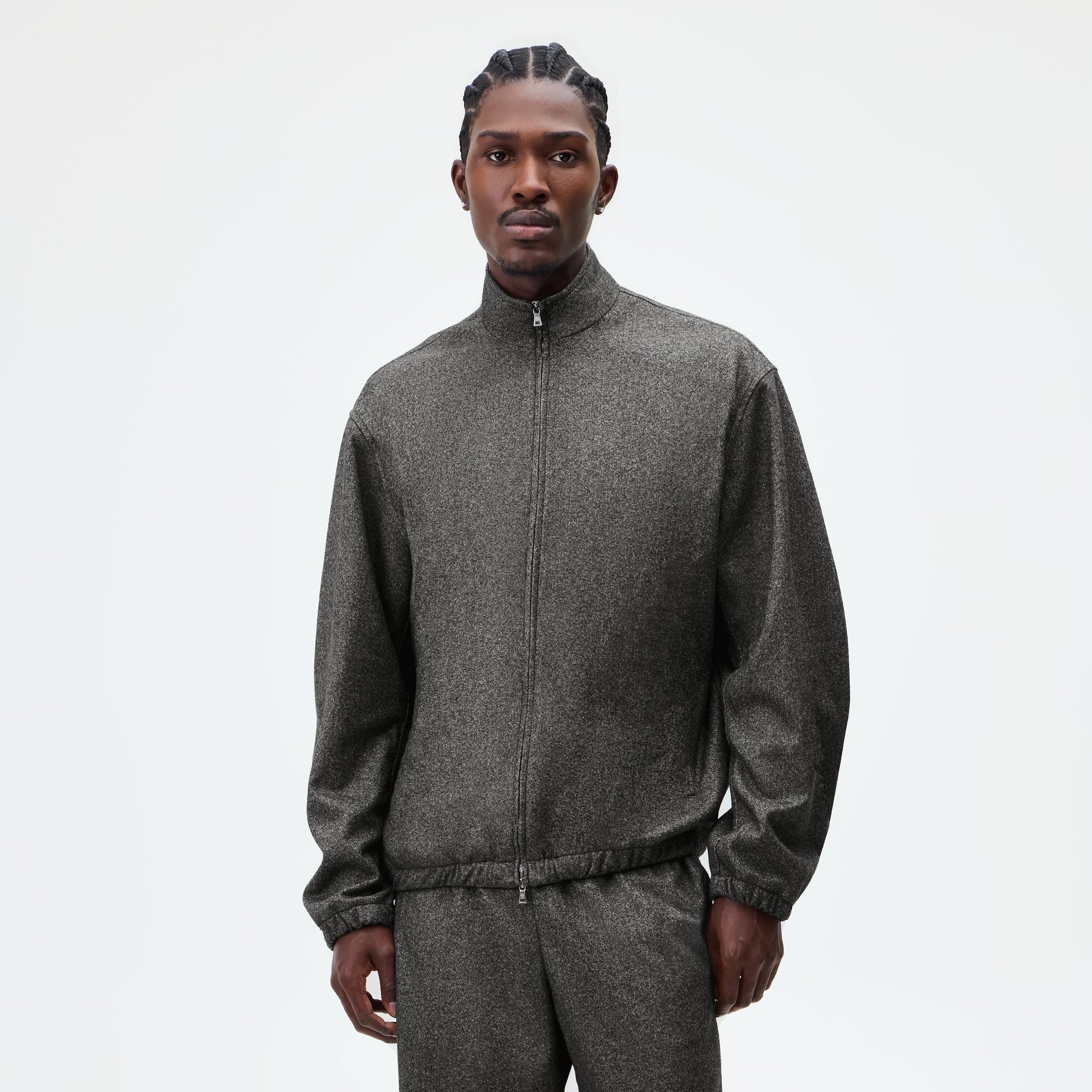 &Kin Flannel Jersey Stephen Track Jacket - Charcoal Heather