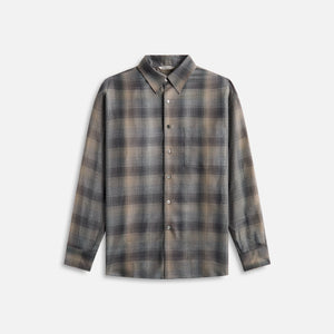 Auralee Super Light Wool Check Shirt Charcoal - Gray Check