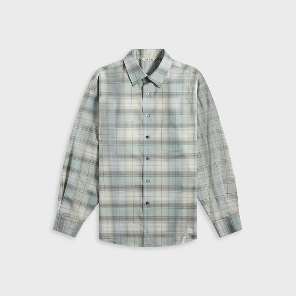 トップス AURALEE super right wool check shirt Wool Check Shirt in Beige Blue