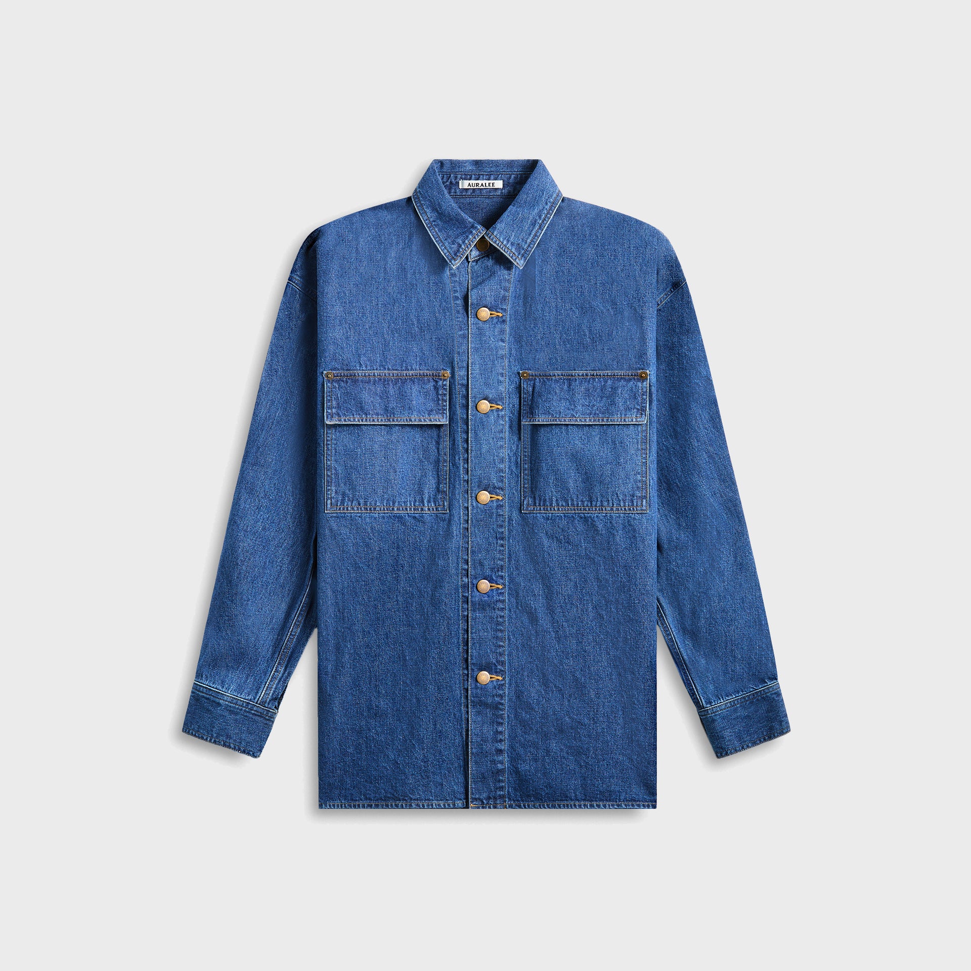 Auralee Selvedge Light OZ Denim Shirt - Medium Washed Indigo