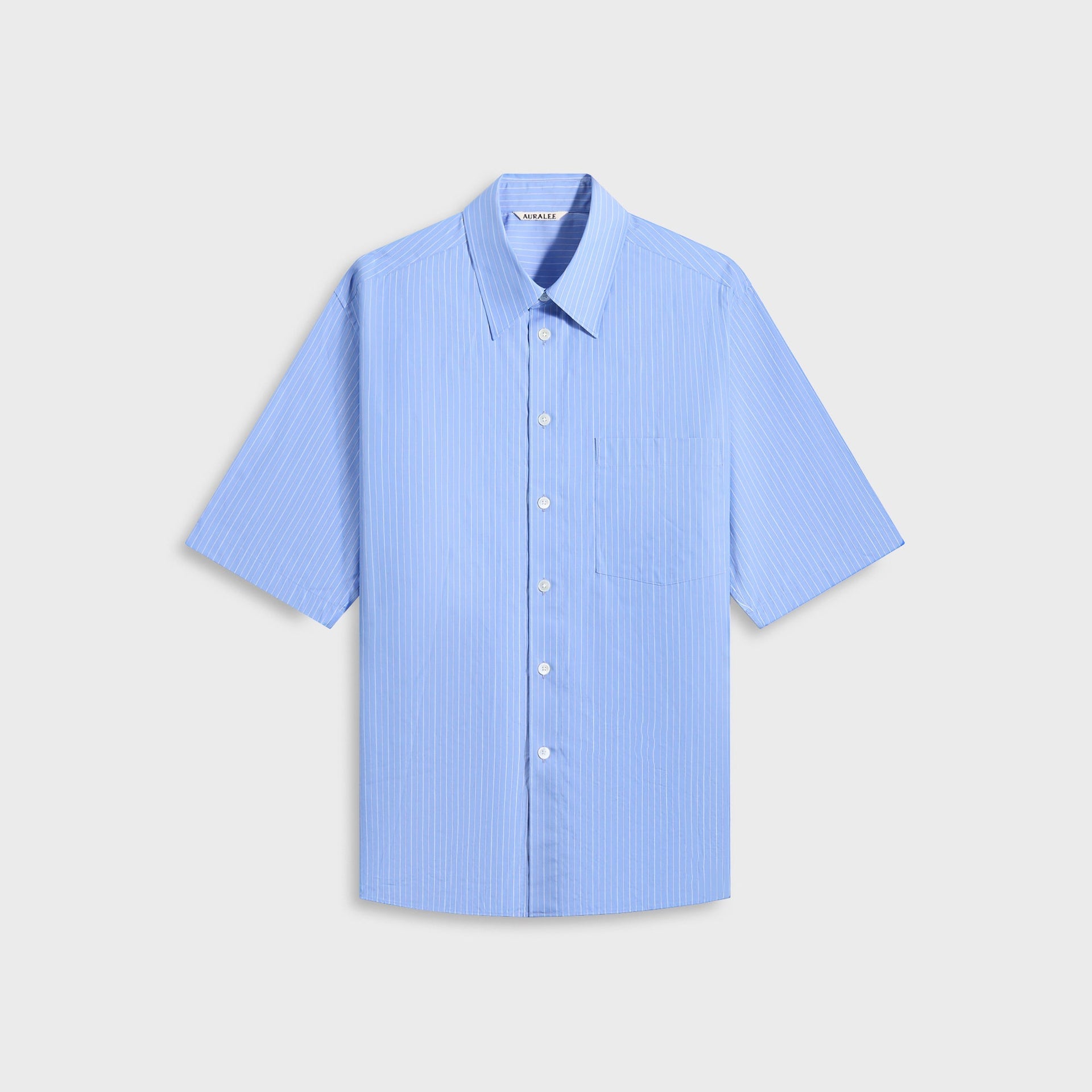 Auralee Suvin High Count Cloth Stripe Half Sleeved Shirt - Blue Stripes