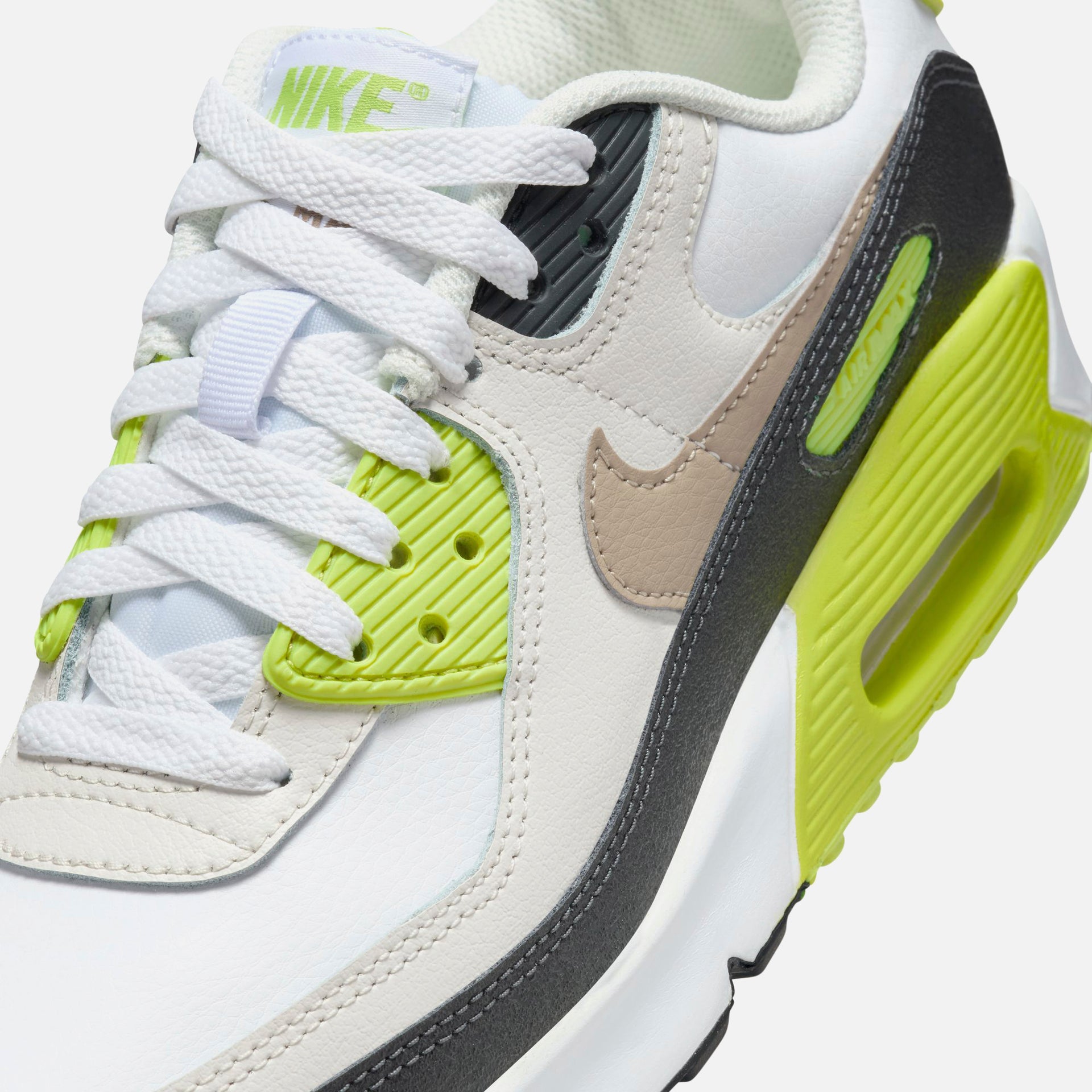 Nike GS Air Max 90 - White / Khaki / Cyber / Dark Smoke Grey