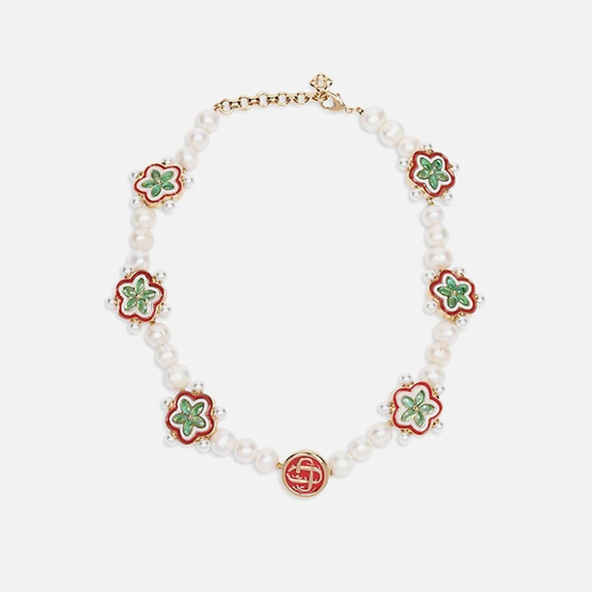 Casablanca Gradient Flower Short Necklace - Pearl / Gold