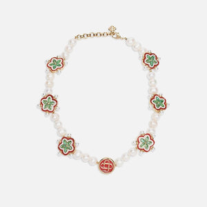Casablanca Gradient Flower Short Necklace - Pearl / Gold