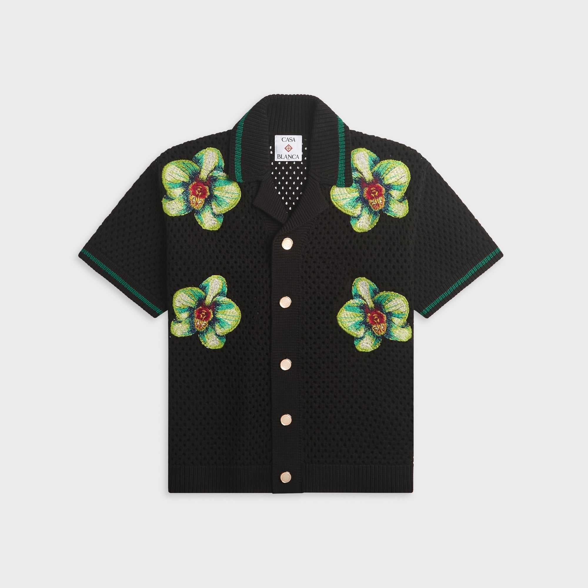 Casablanca Glitch Orchid Embroidered Short Sleeve Crochet Shirt