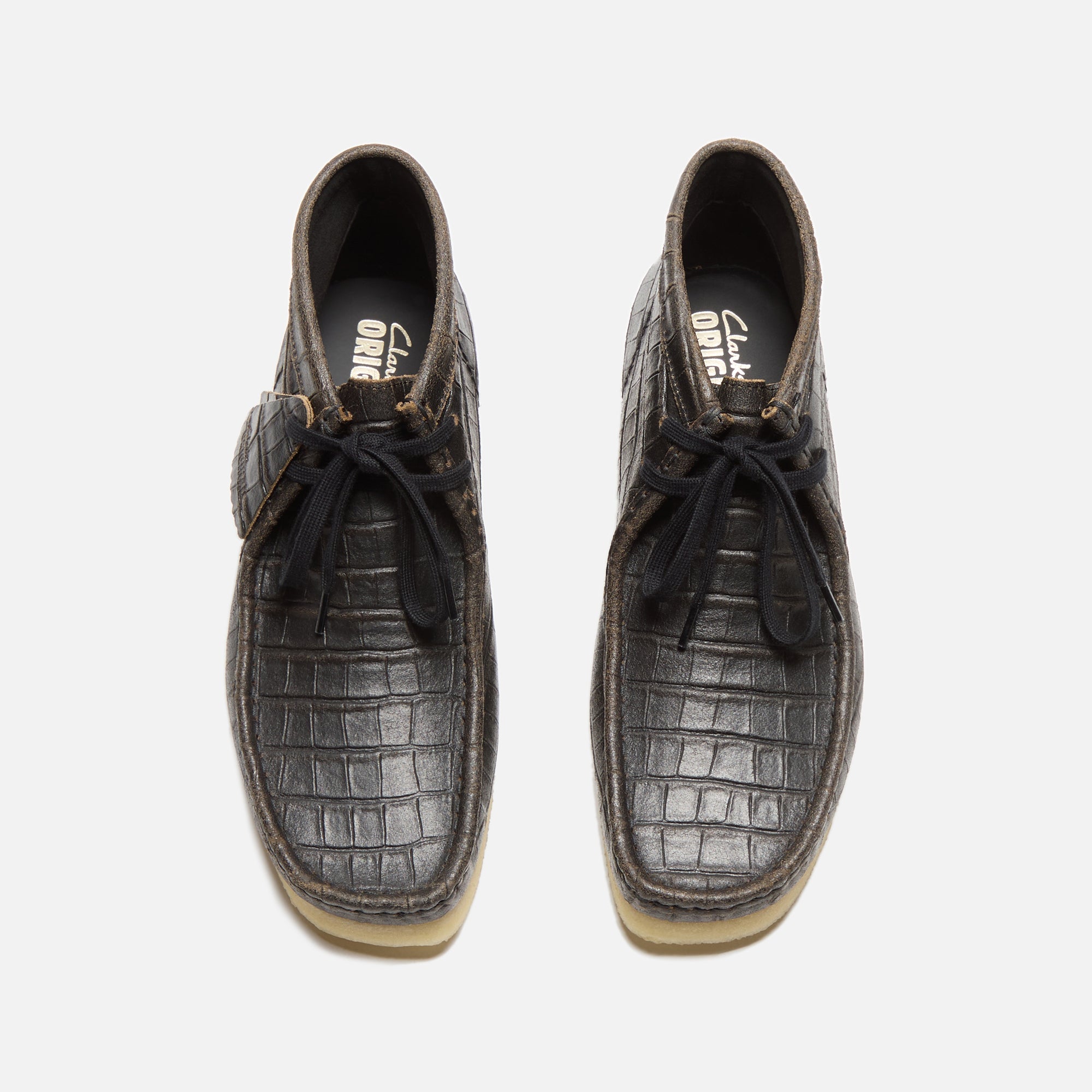 Clarks Wallabee Harajuku Croc Distress Leather Boot - Black – Kith