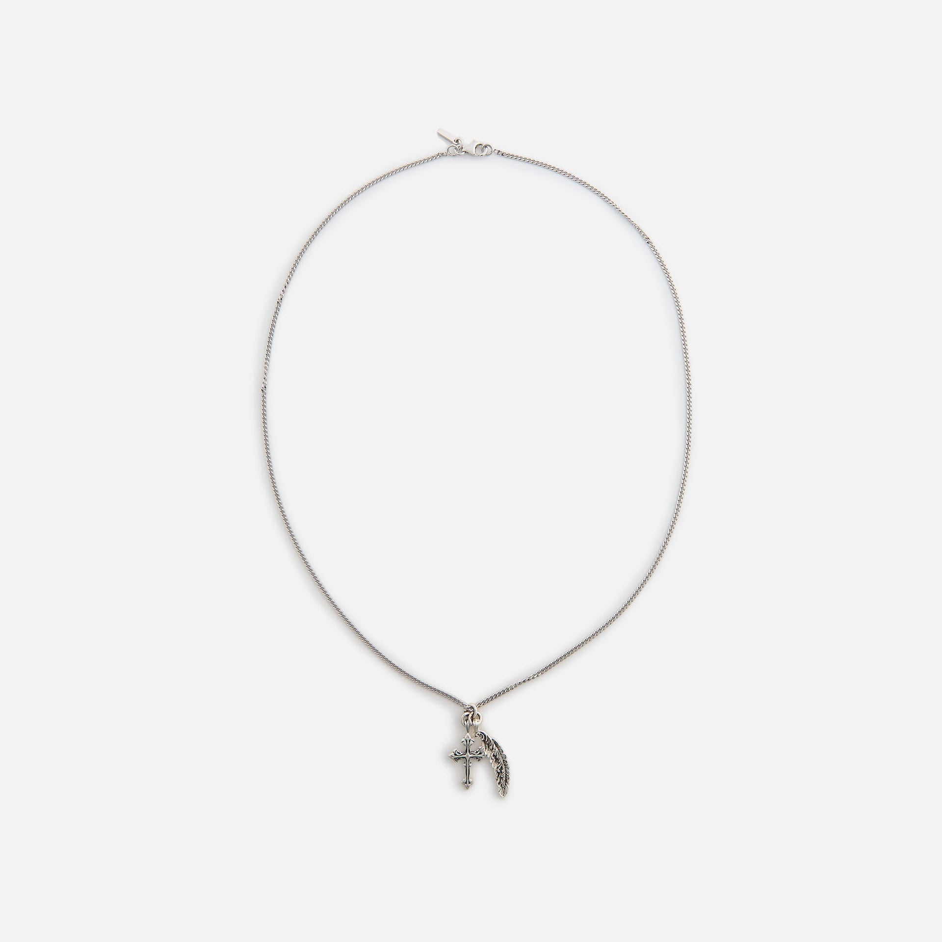 Emanuele Bicocchi Avelli Cross + Feather Pendant Necklace - Silver