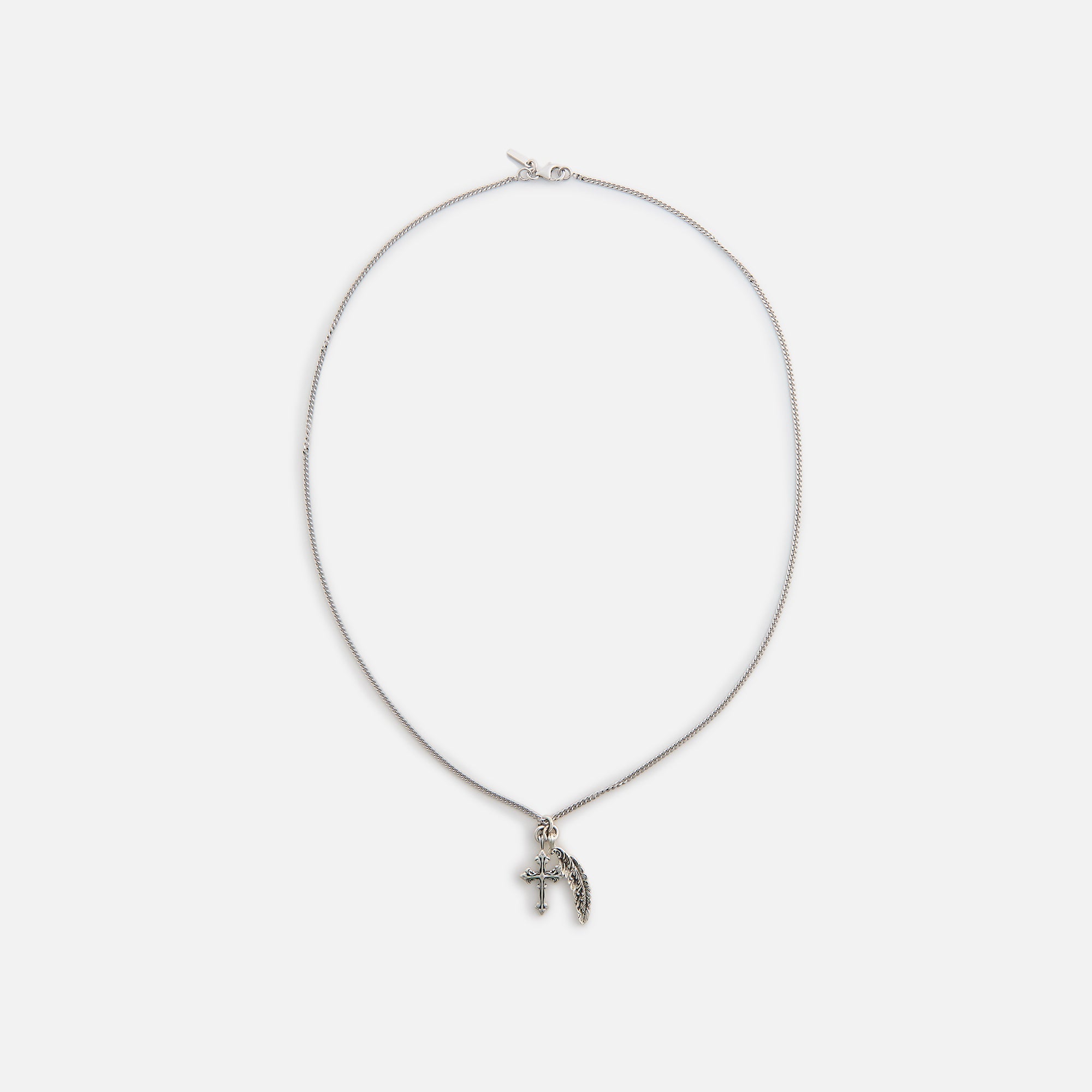 Emanuele Bicocchi Avelli Cross + Feather Pendant Necklace - Silver