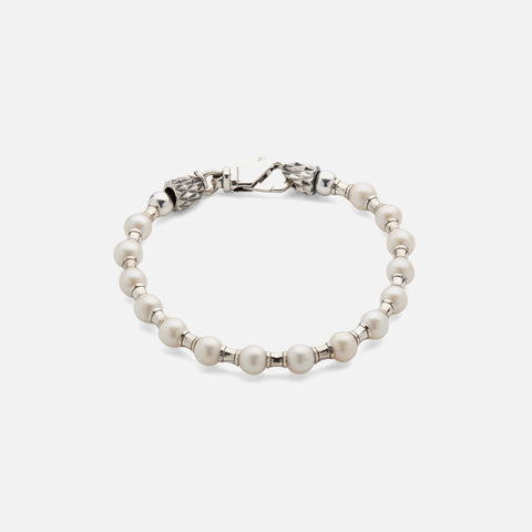 Emanuele Bicocchi Gold Pearl Small Bracelet with Silver Spacer - Cream