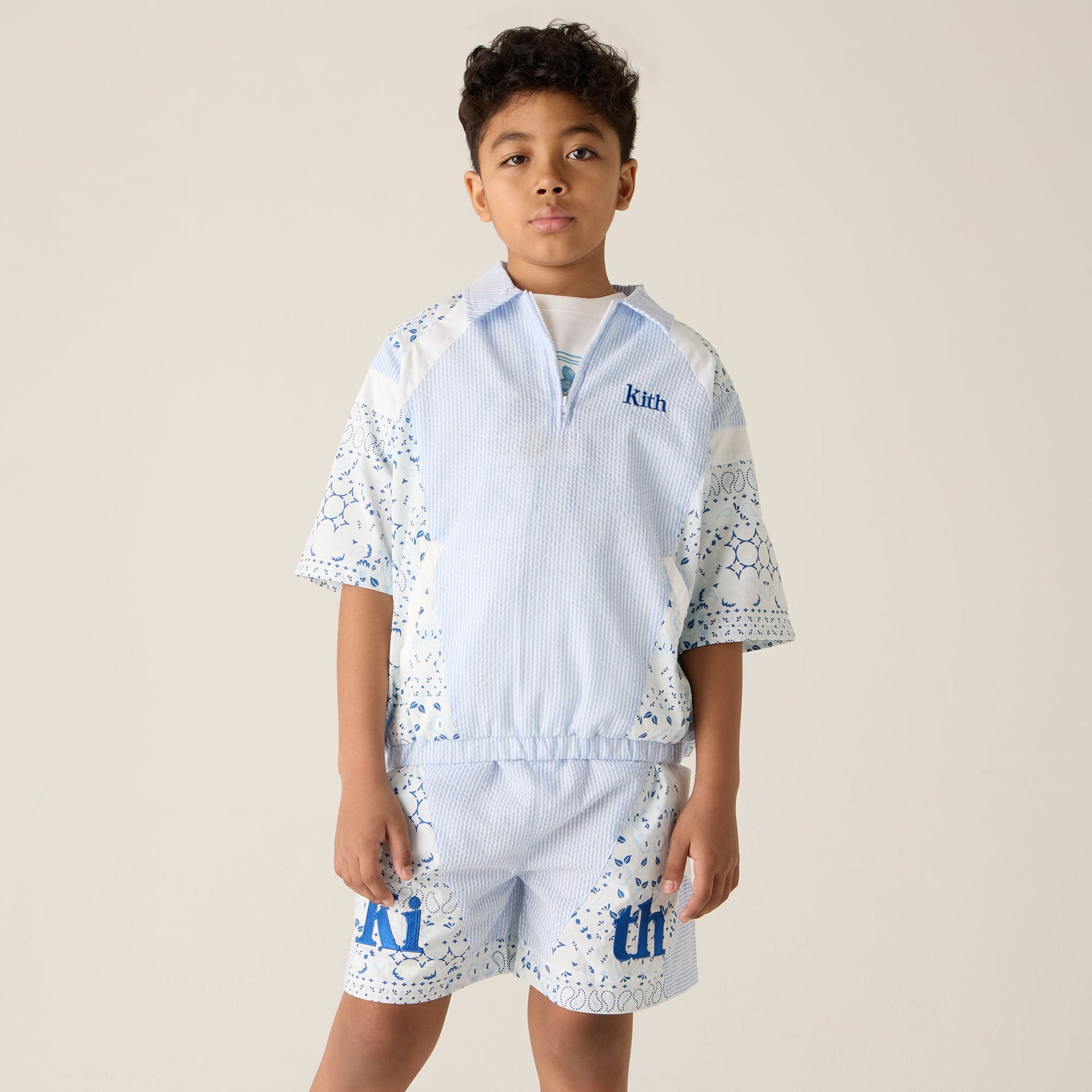 Kith Kids Patchwork Linden Quarter Zip Polo - Larimar