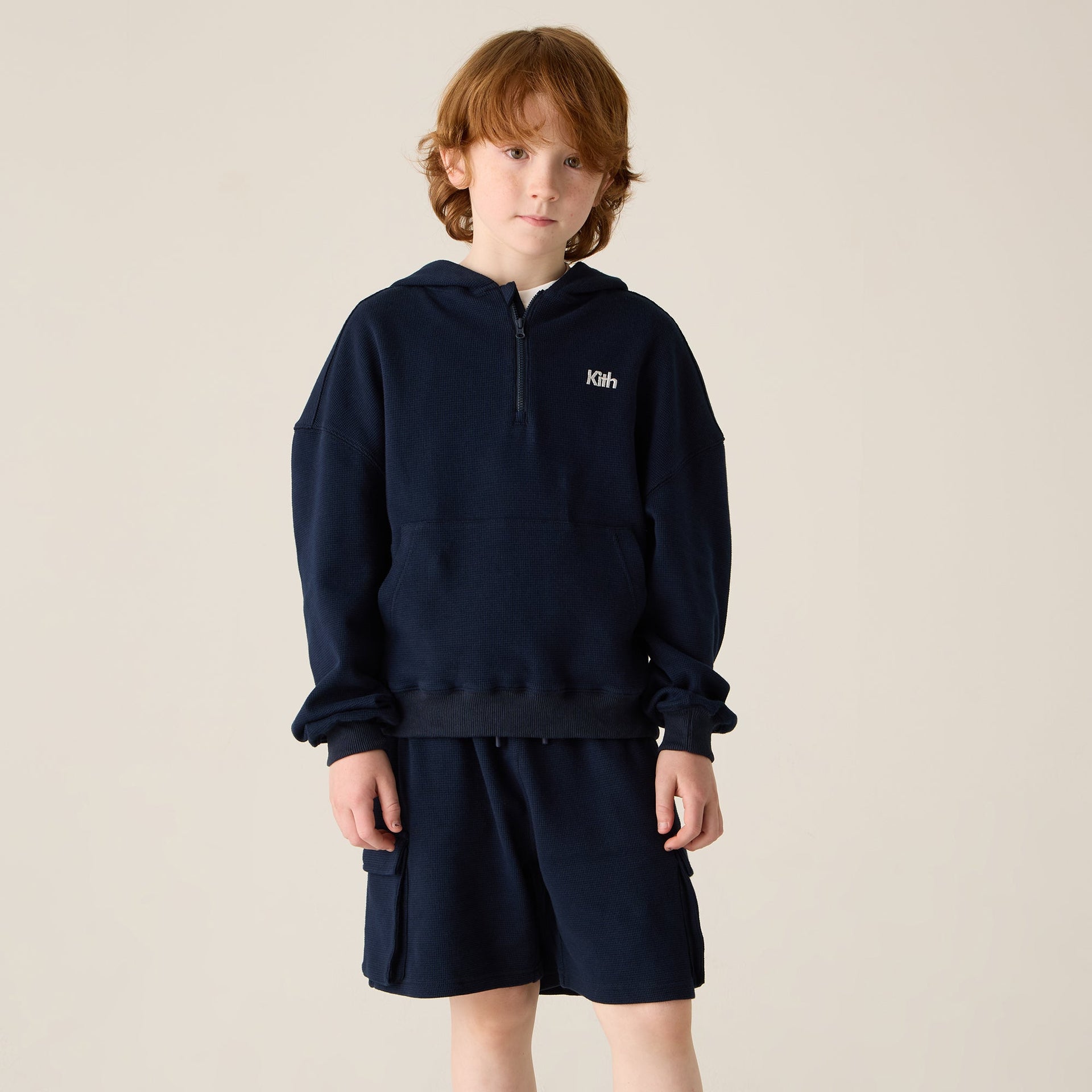 Kith Kids Waffle Nelson Quarter Zip Hoodie - Nocturnal
