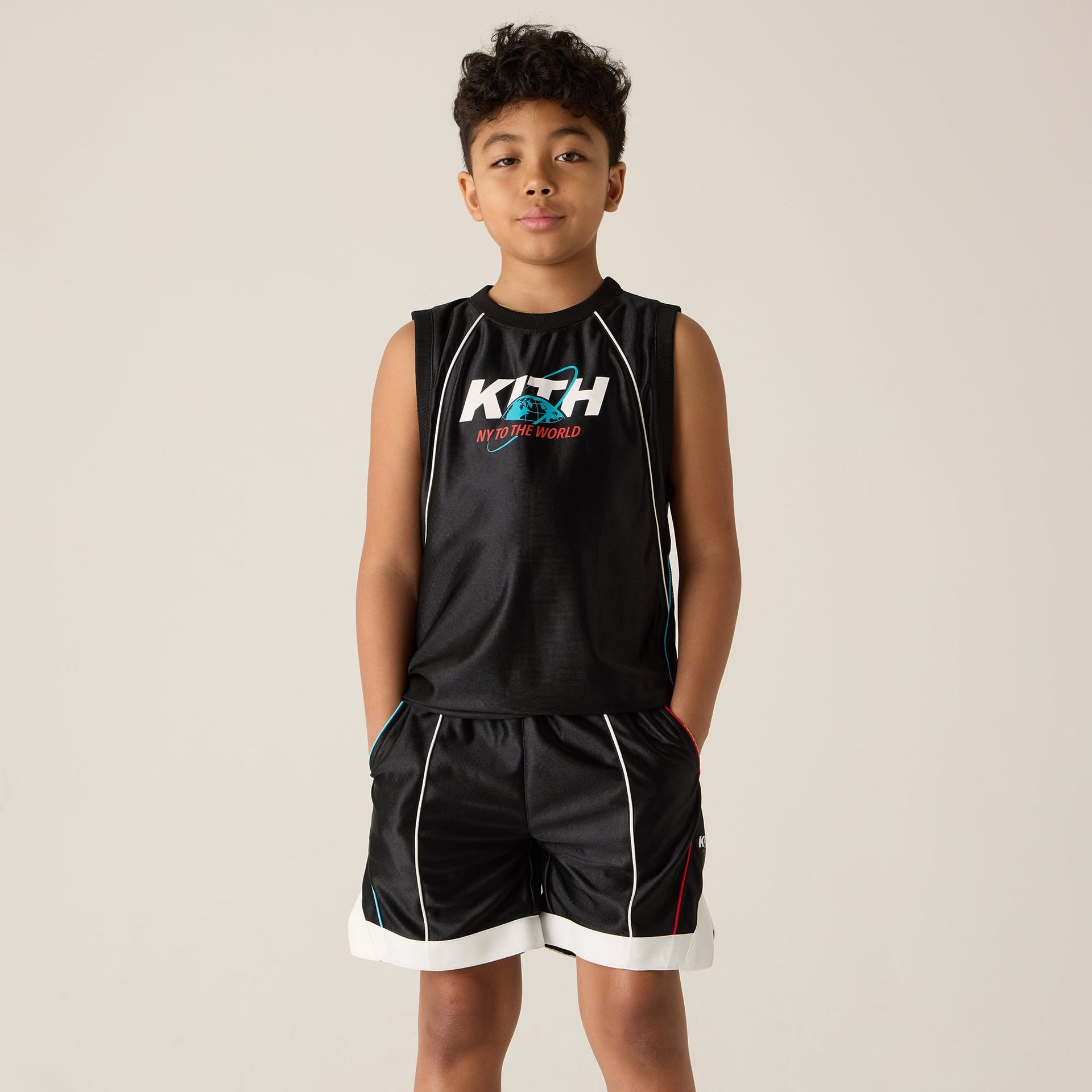 Kith Kids NY to the World Unisphere Faille Short - Black