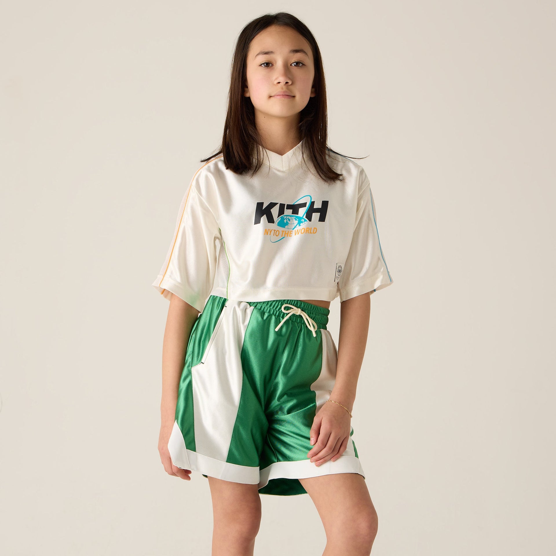 Kith Kids NY to the World Unisphere Faille Crop Jersey - Sandrift