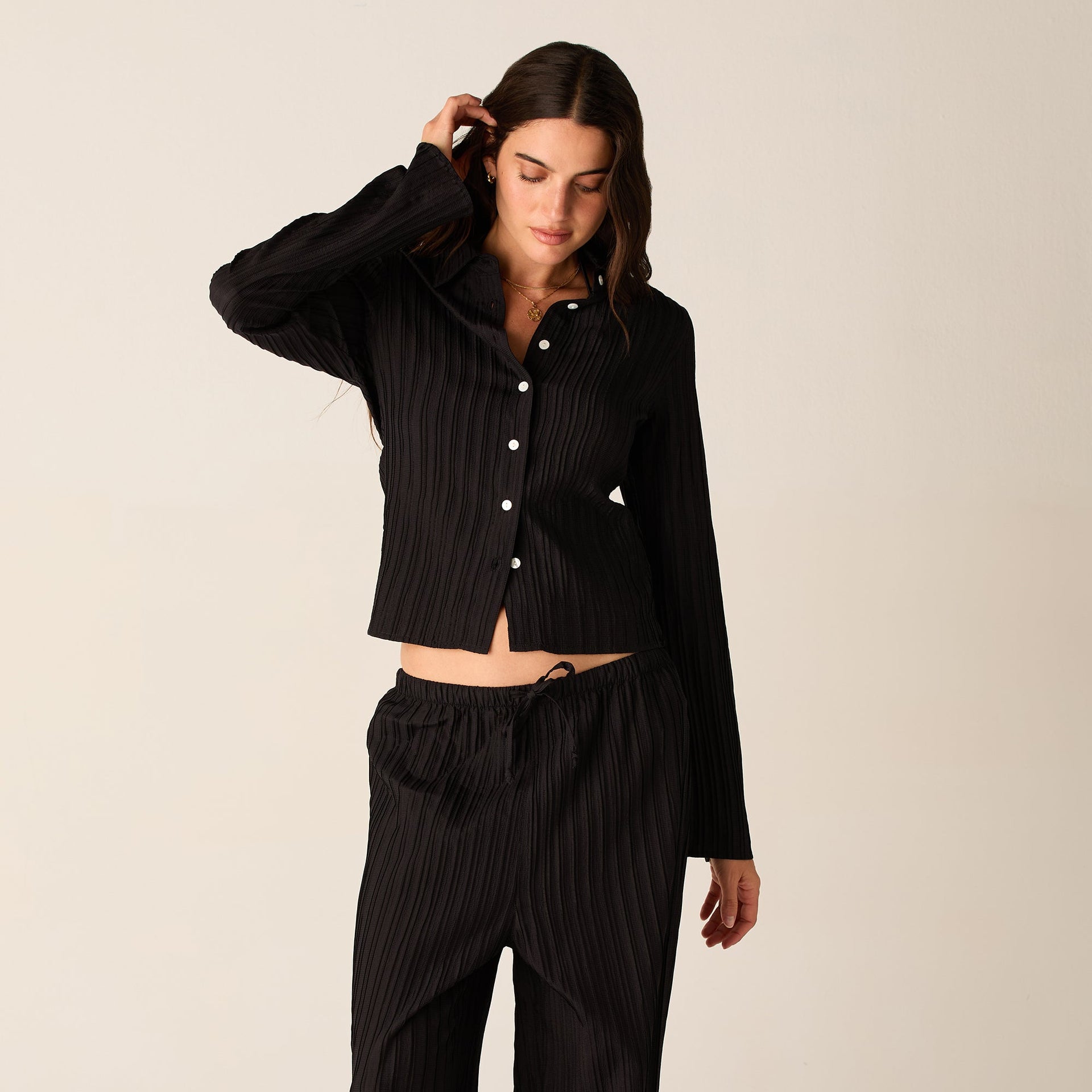 Kith Women Elvira Plisse Button Down Shirt - Ink
