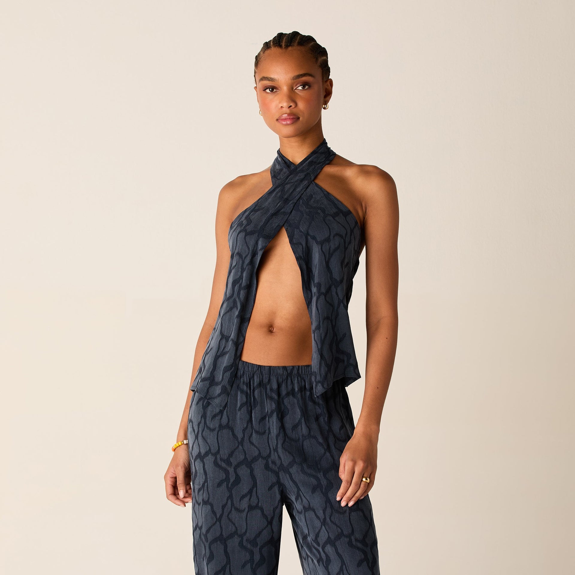 Kith Women Mika Wavy Jacquard Wrap Halter - Nocturnal