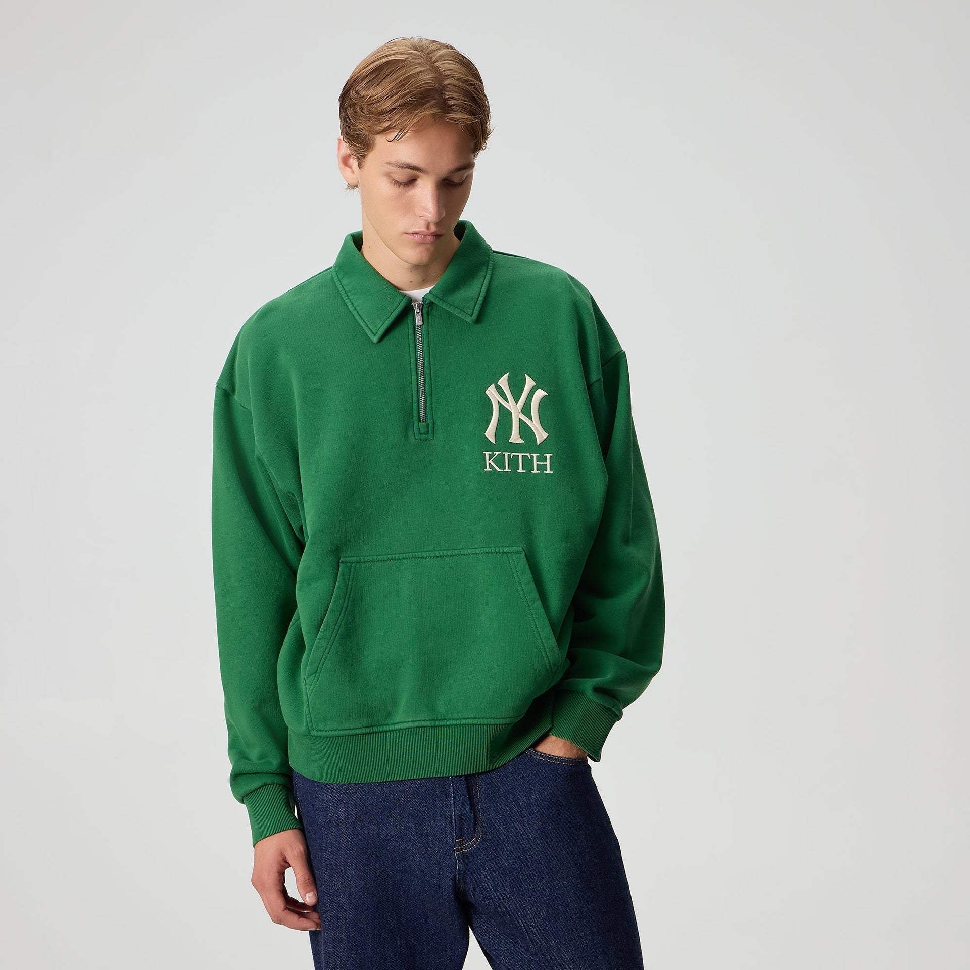 Kith for the New York Yankees Quarter Zip Popover Sweatshirt - Kelly - PH