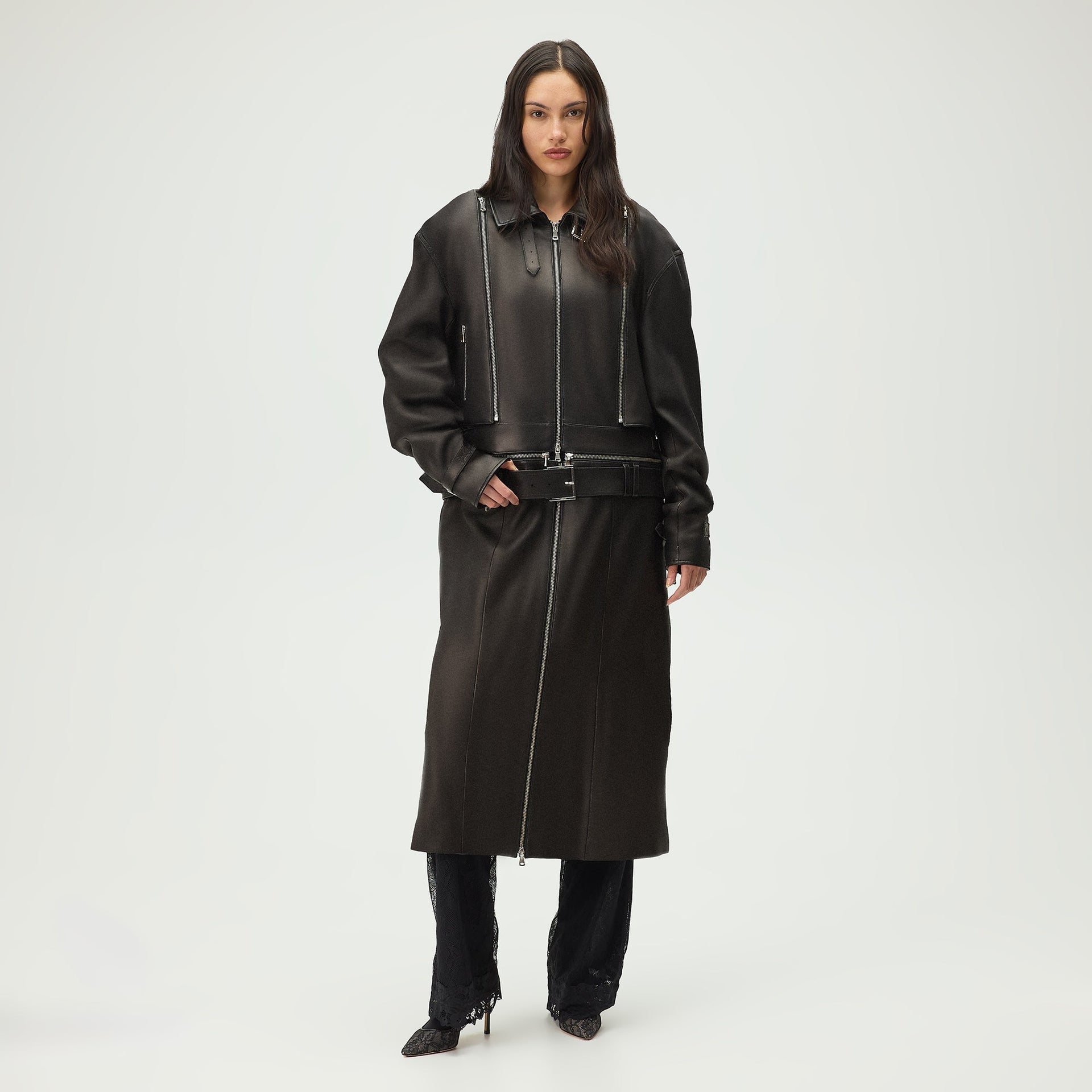 Lisa for Kith Women Hera Convertible Leather Coat - Black