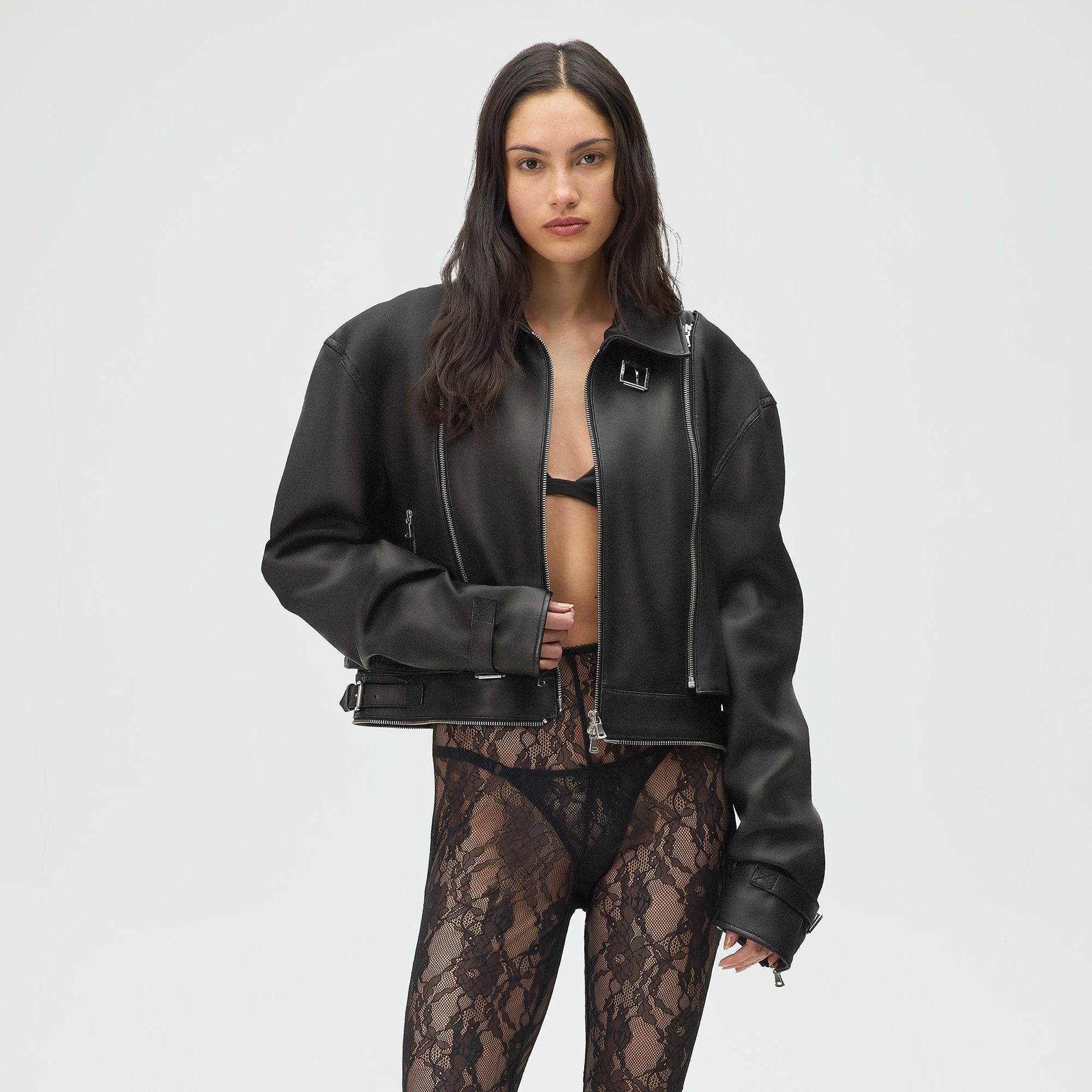 Lisa for Kith Women Hera Convertible Leather Coat - Black