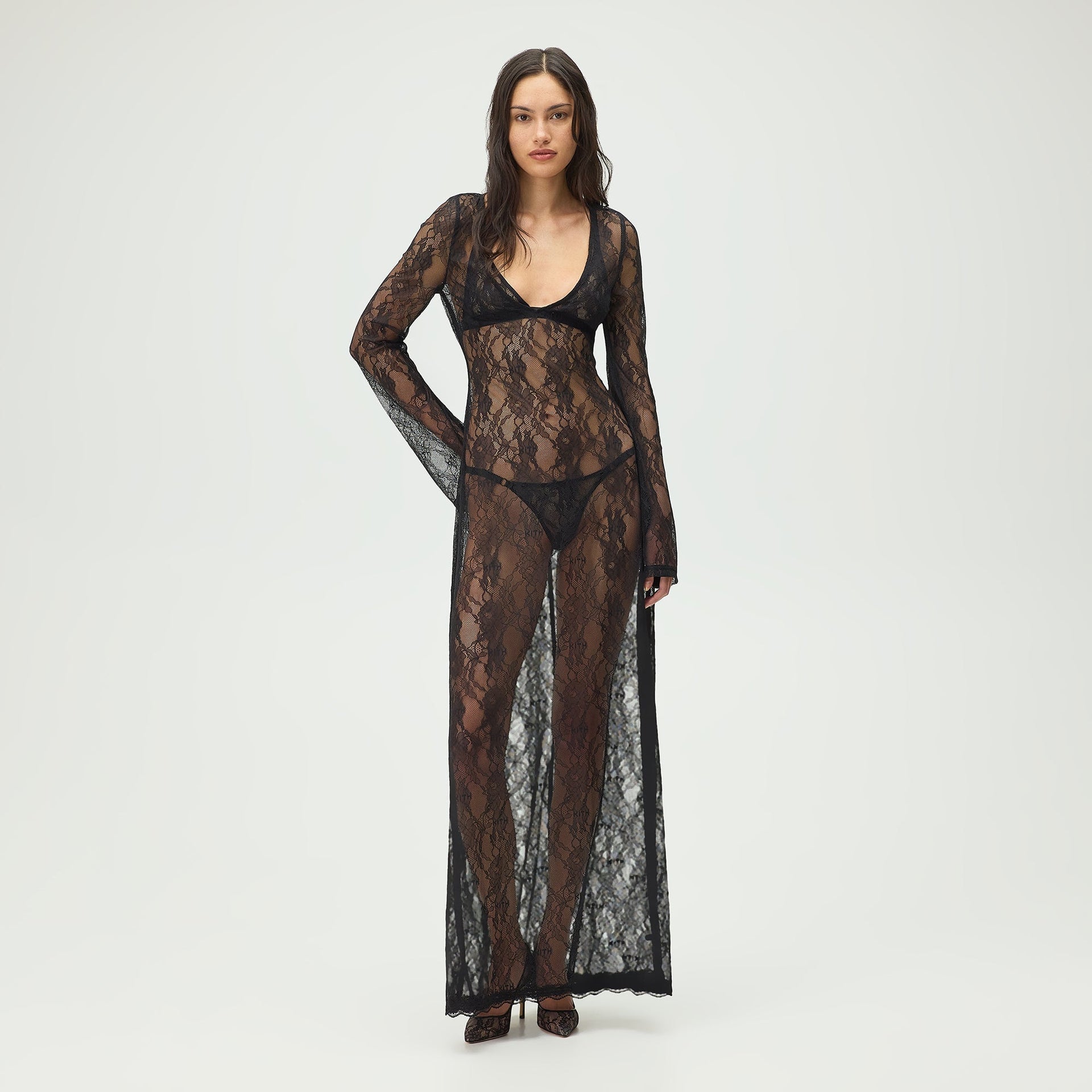 Lisa for Kith Women Lyla V-Neck Lace Maxi Dress - Black